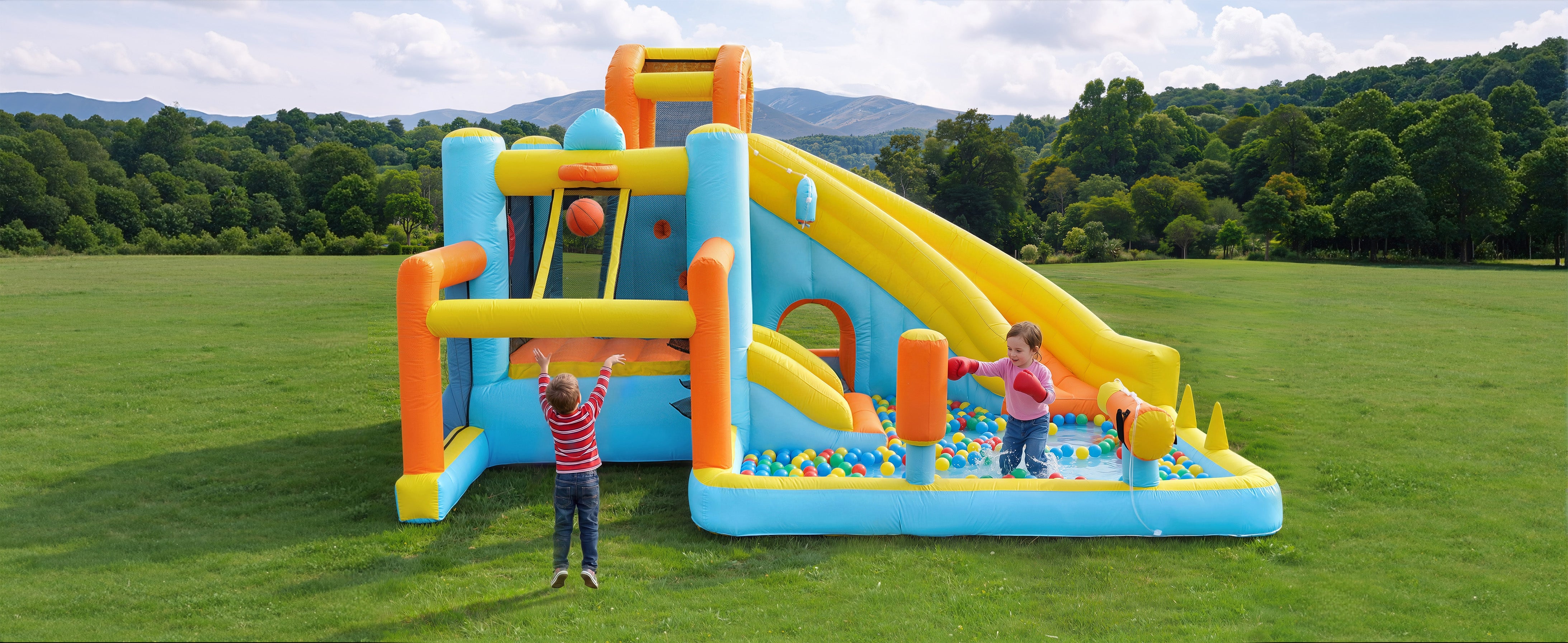 Children's Bouncy Castle Water Park with Slide, Pool and Blower, 405x416x218cm