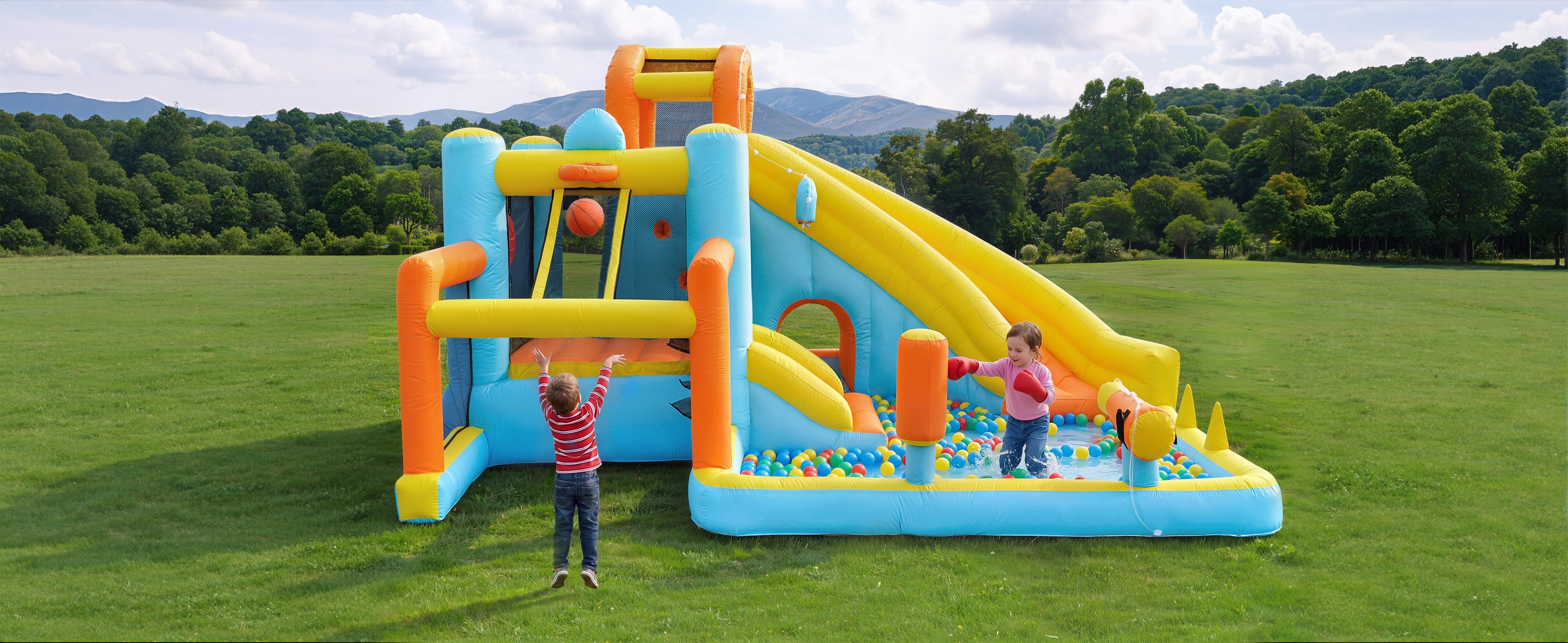 Children's Bouncy Castle Water Park with Slide, Pool and Blower, 405x416x218cm