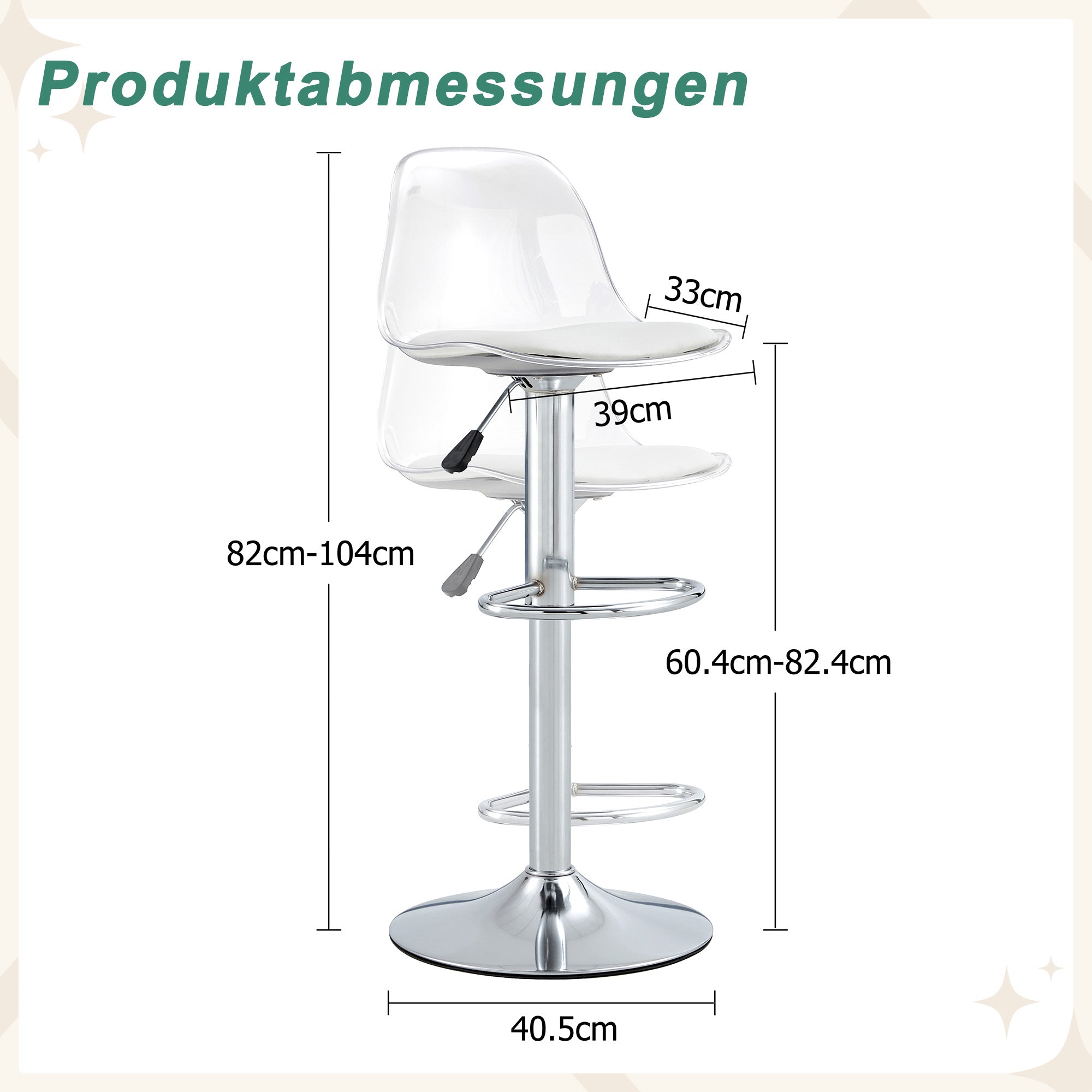 2-Pack Beam Chairs Adjustable 360° Swivel - Transparent/Silver Metal