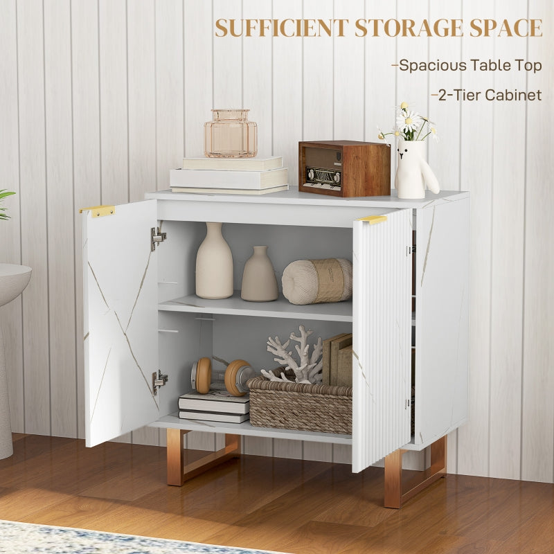 Elegant Storage Sideboard, Two Shelves Adjustable Shelf, White/Gold-Tone