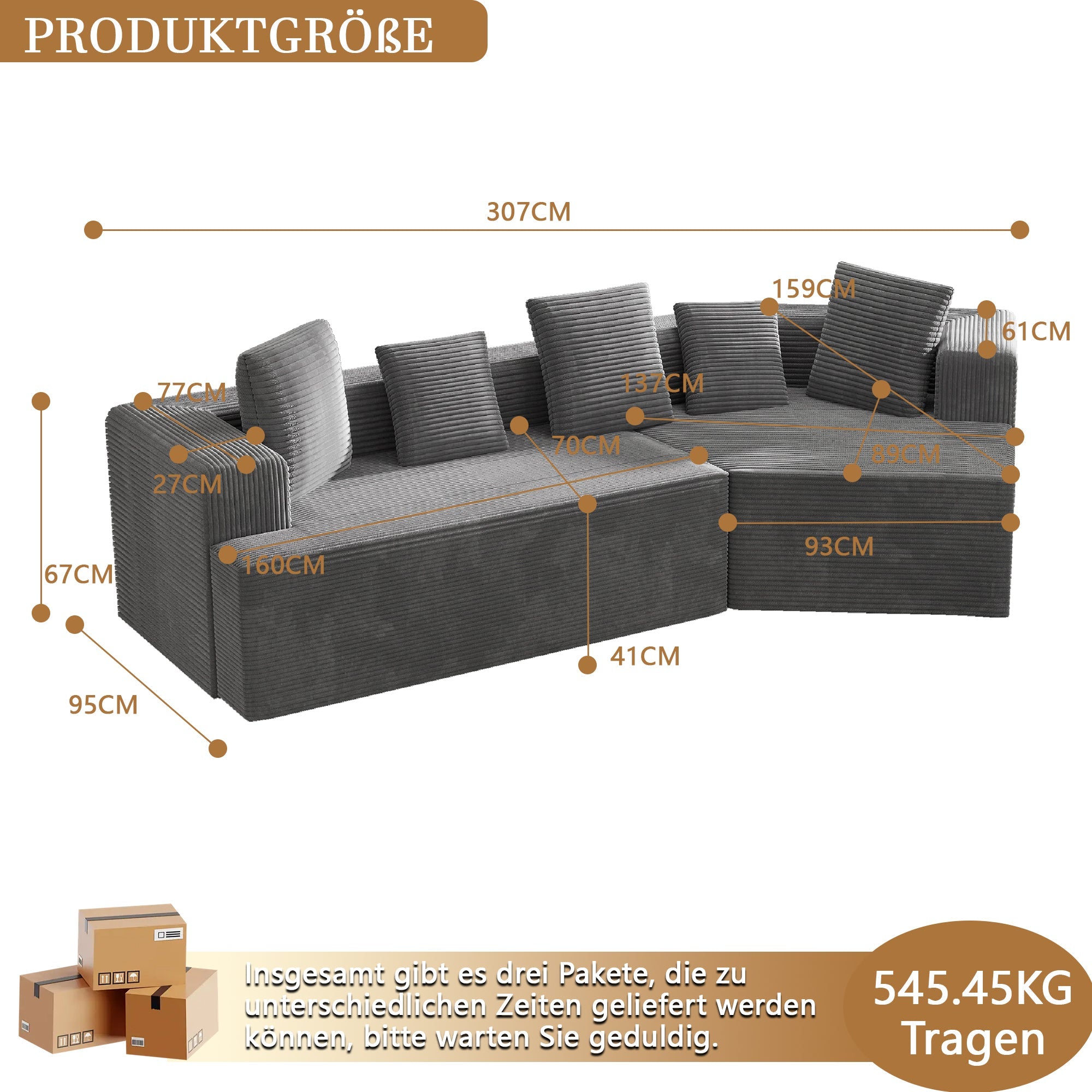 Modular Sofa 312cm Cloud Design No Assembly - Comfort Fabric