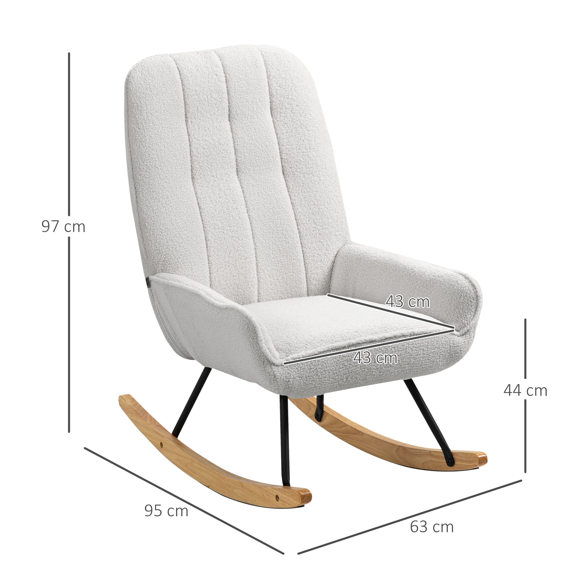Rocking Chair Upholstered Relaxing 150 kg Sherpa Fleece Grey