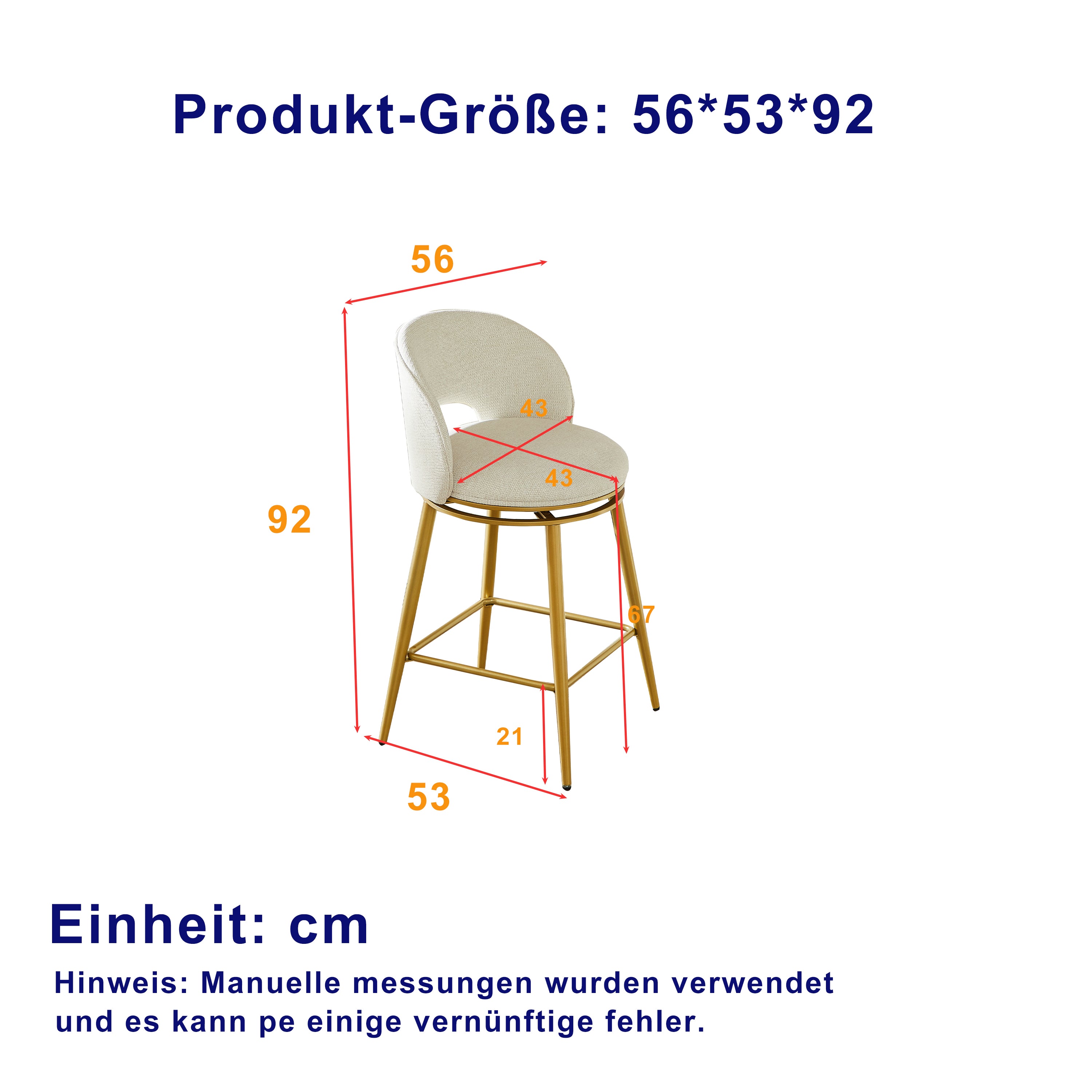 Chenille Swivel Bar Stools, Set of 2 with 360° Rotation and Cut-Out Backrest, Gold and White