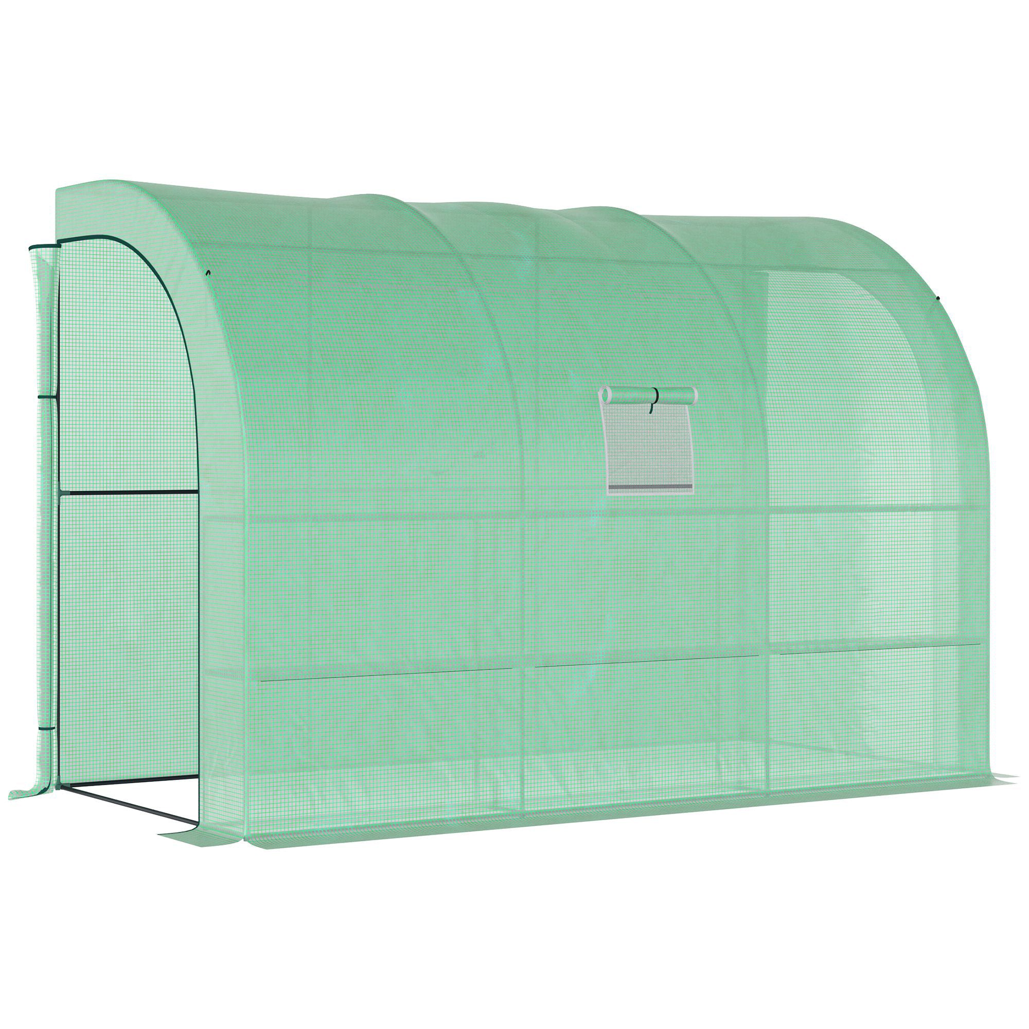Walk-In Lean to Greenhouse with Windows, Zippered Doors, 2 Tiers 6 Shelves, Green