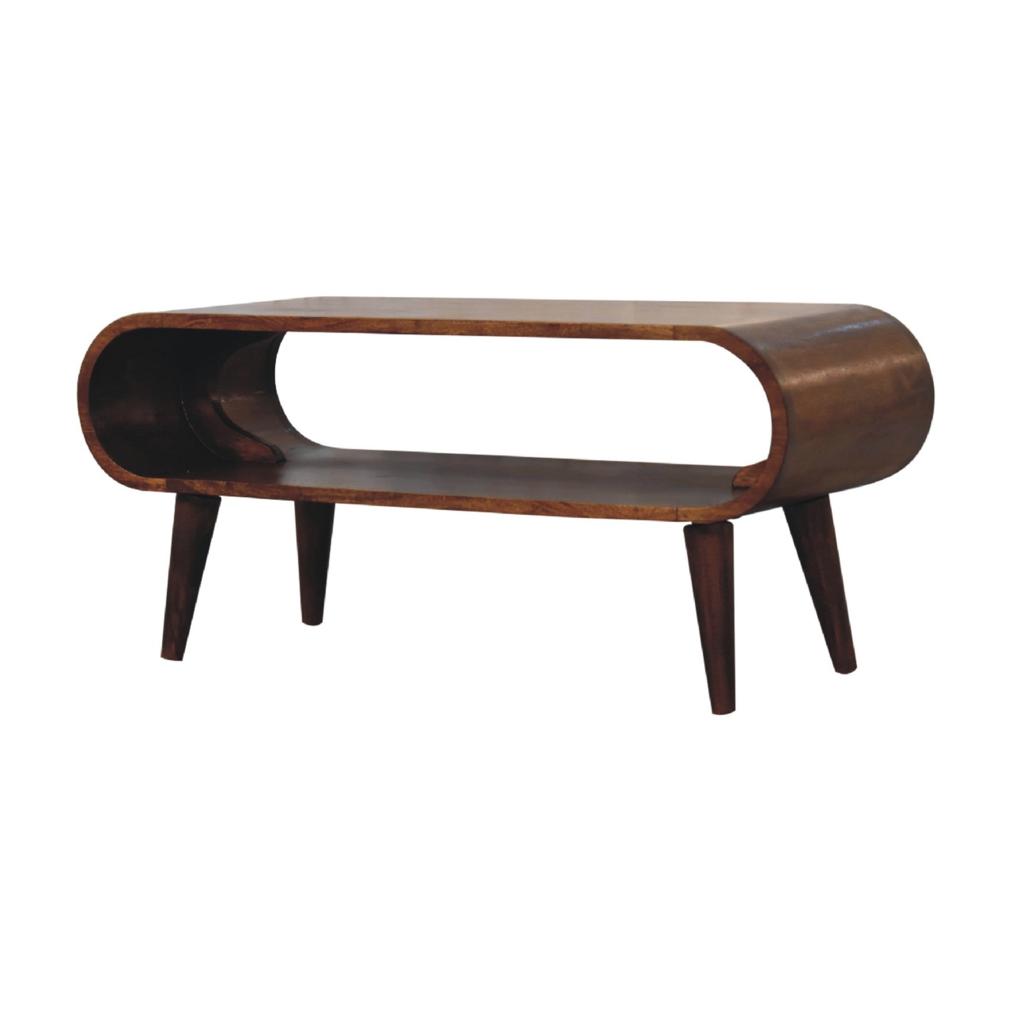 Amaya Nordic Style Coffee Table, Open Slot, Dark Brown Solid Wood