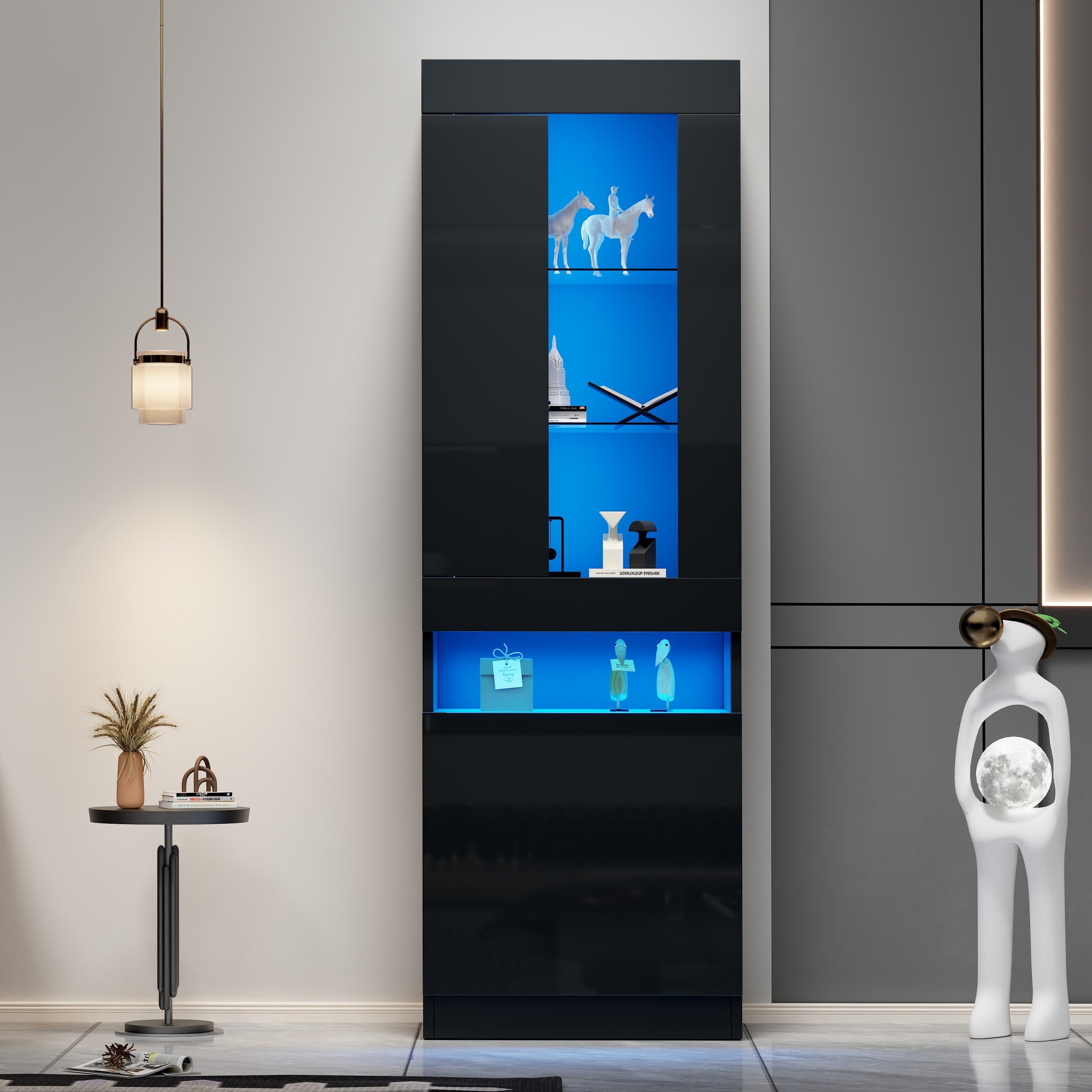 Display Cabinet LED Freestanding Storage - Black