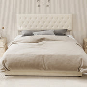 Modern Minimalist Soft Bed with Hydraulic Storage and 160x200cm Frame, Beige Dutch Velvet
