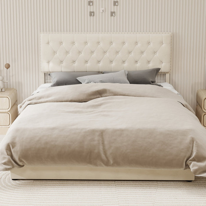 Modern Minimalist Soft Bed with Hydraulic Storage and 160x200cm Frame, Beige Dutch Velvet