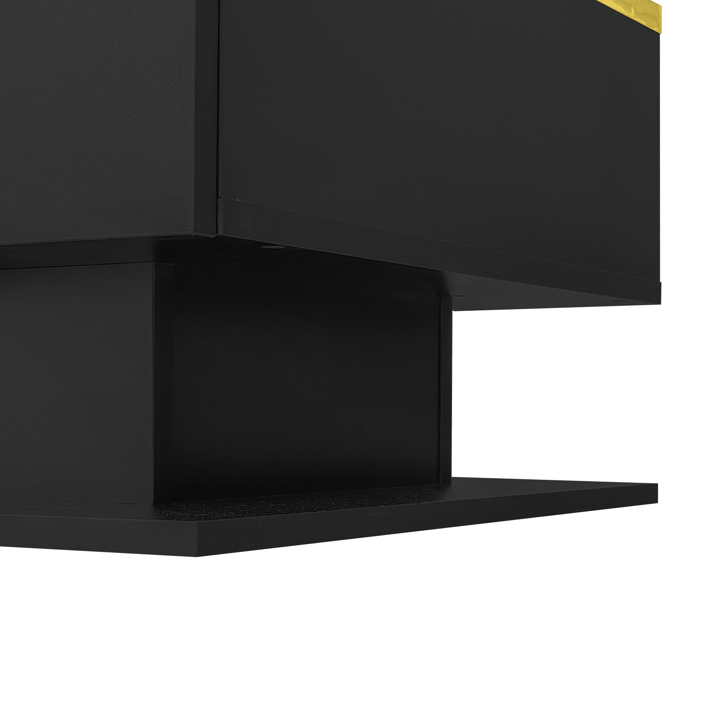 Coffee Table 90cm Long, High-Gloss Black with Glass & LED