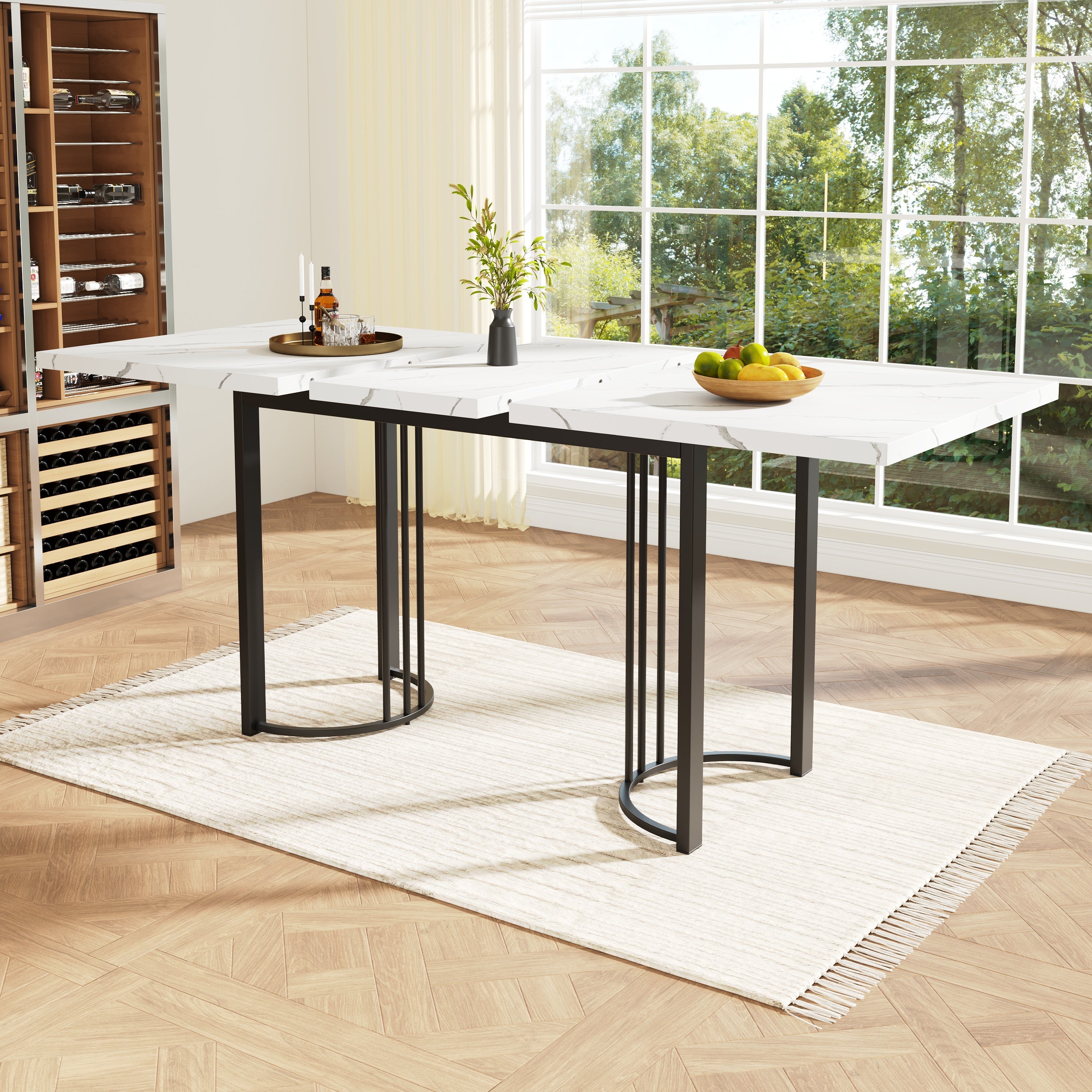 Extendable Dining Table 140-179.5cm Rectangular Metal Frame - White/Black