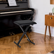Piano Stool/Bench, Height Adjustable Foldable Metal, Black Faux Leather