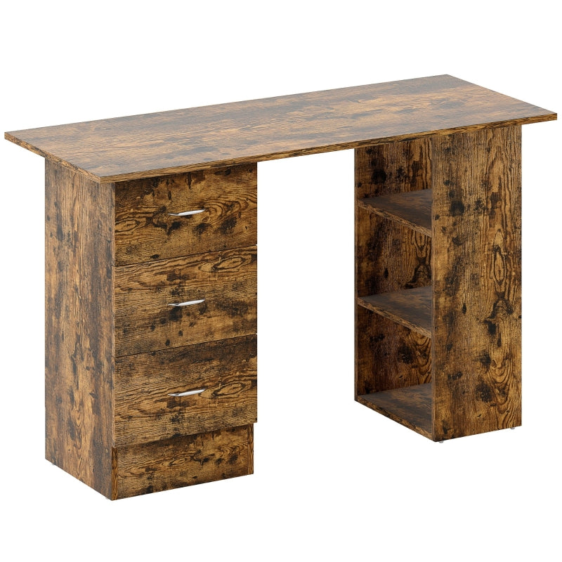 Computer Desk PC Workstation with 3 Shelves and Drawers Rustic Brown