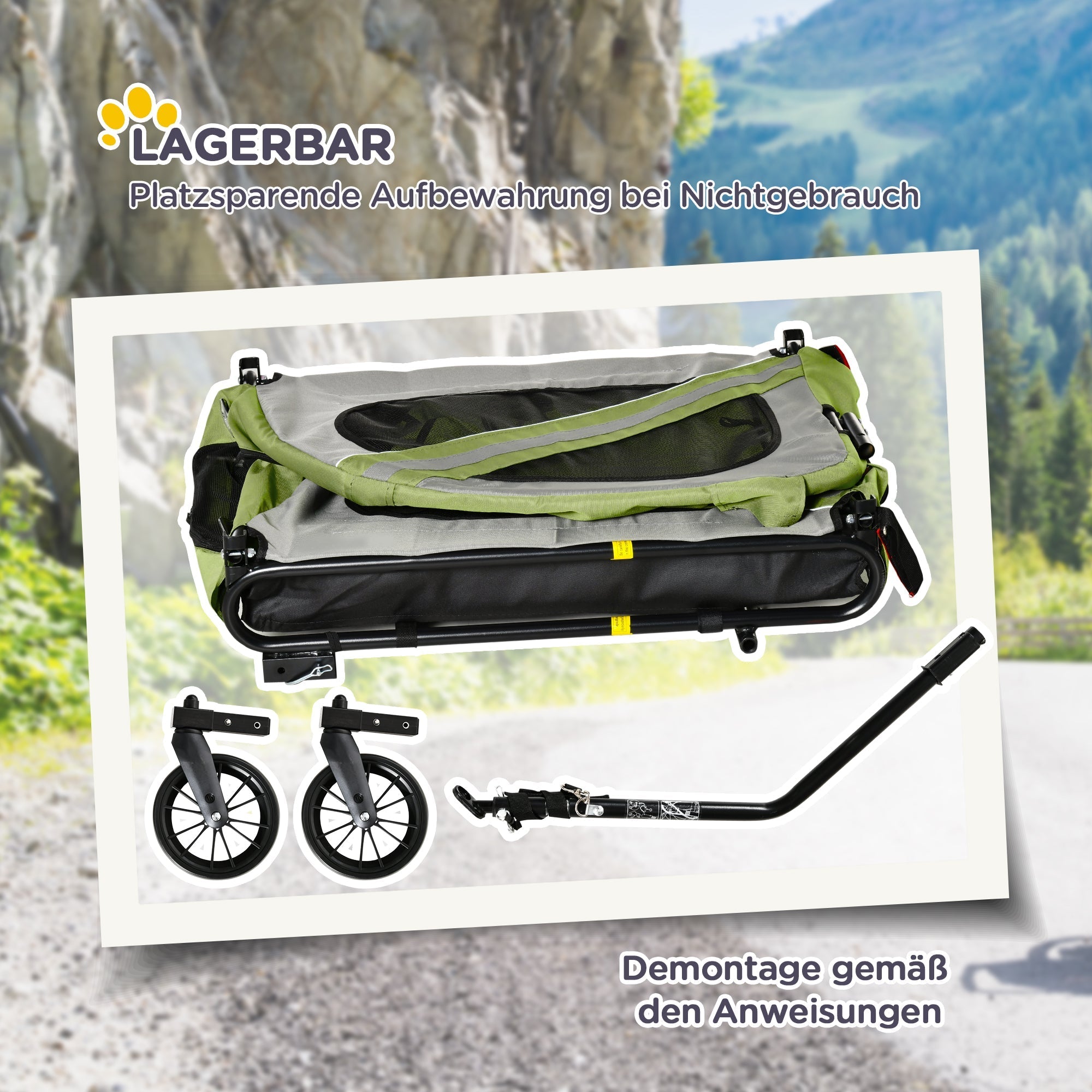 Dog Trailer & Stroller, 2-in-1, Reflectors, Oxford Fabric Green