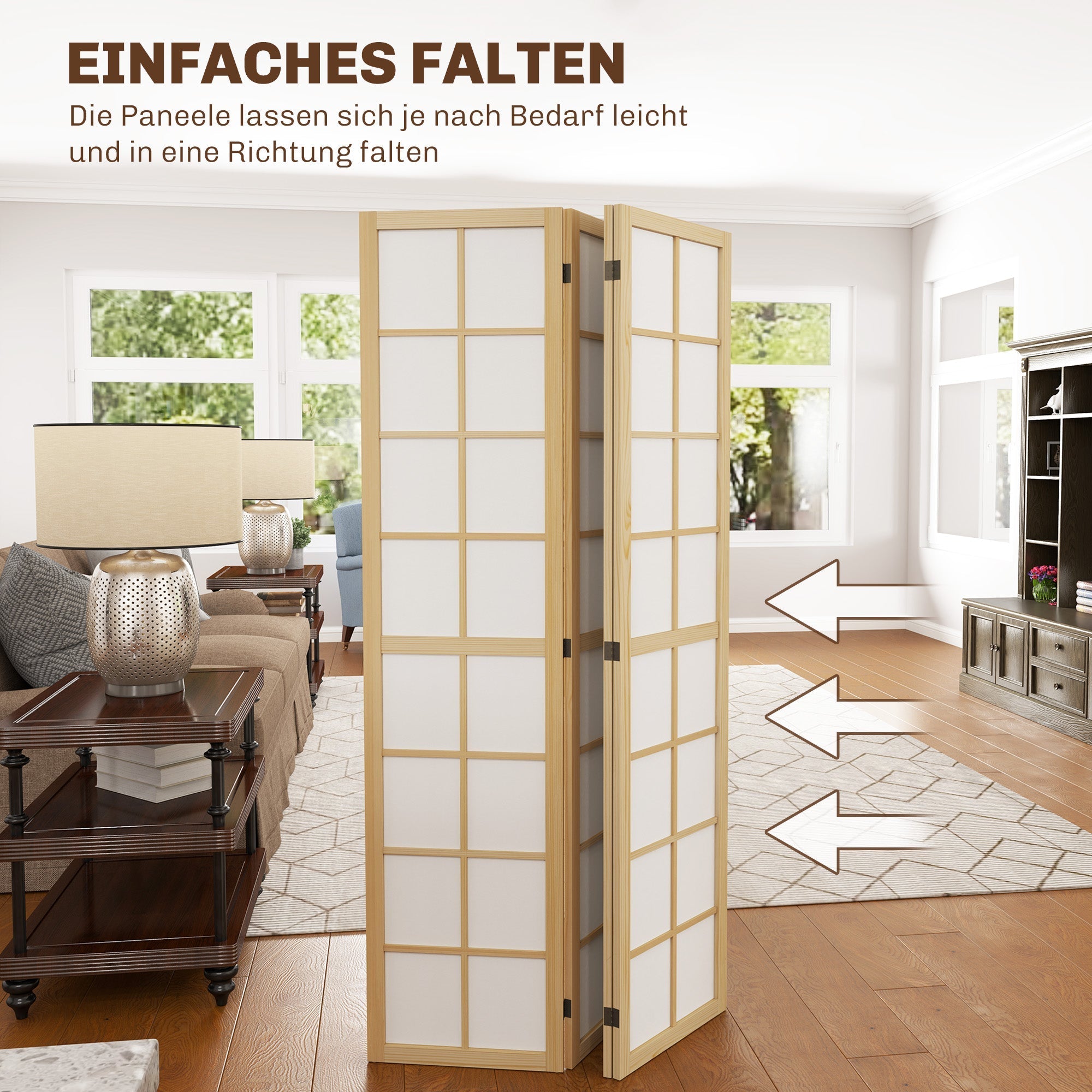 Folding Screen 4-part 160 x 170 cm Room Divider Natural