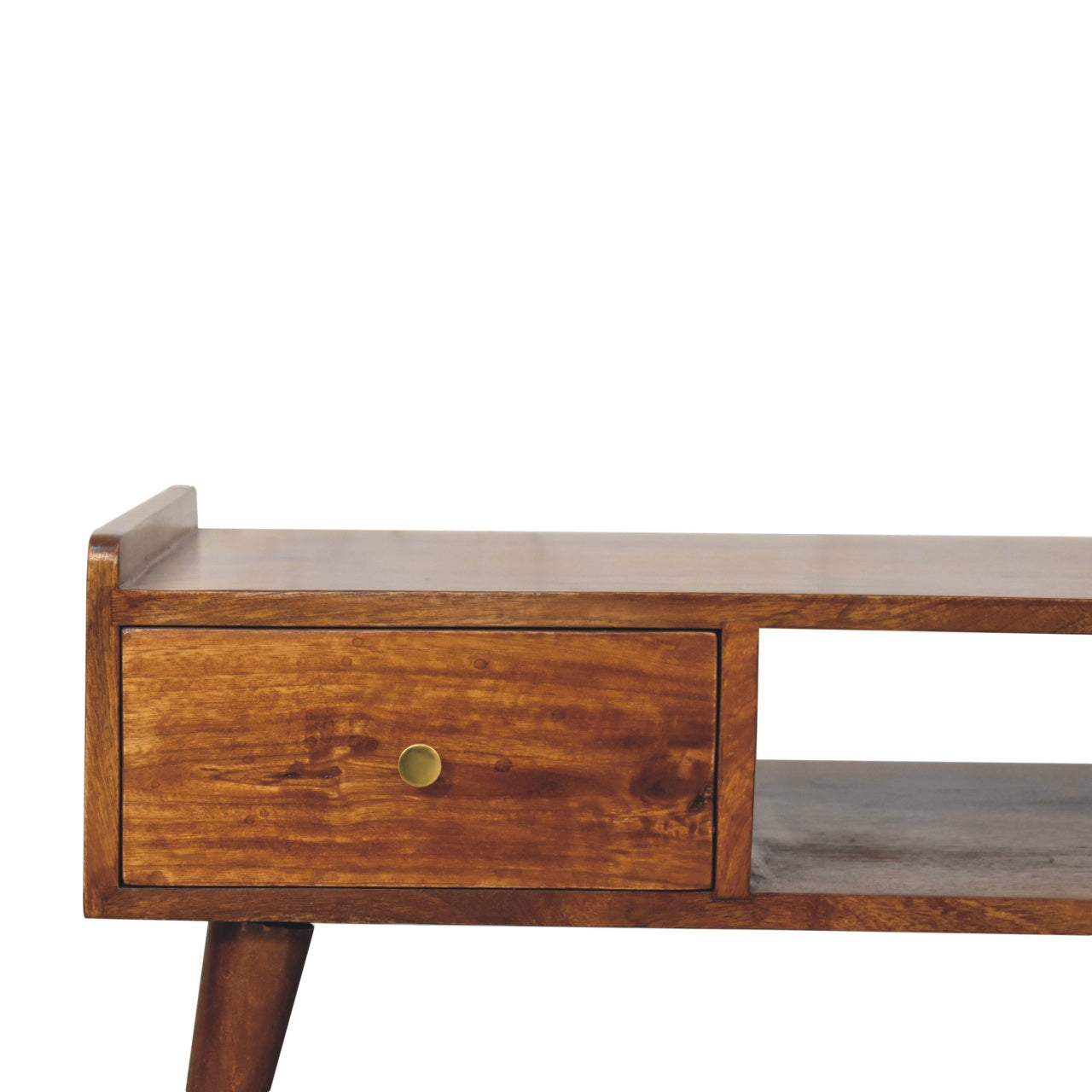 Media Unit, Elevated with 4 Drawers and Open Slot, Solid Wood Dark Brown