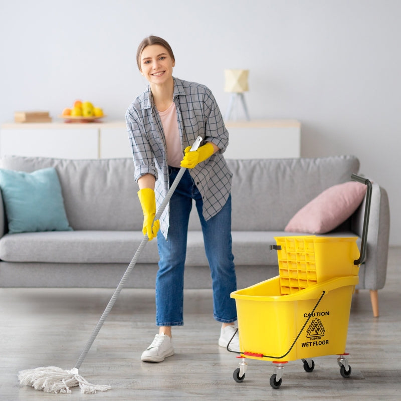 Cleaning Cart - 36 Liter, Mop & Handle - Yellow