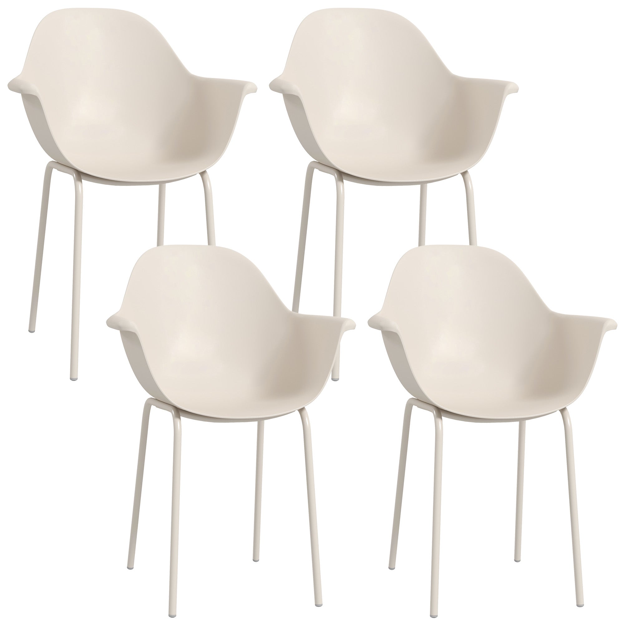 Garden Chair Set of 4 Stackable with Armrests, 120 kg capacity, Grey