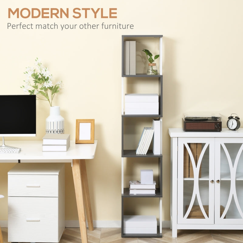 Modern 5-Tier Bookshelf Freestanding Storage Shelving White and Dark Grey