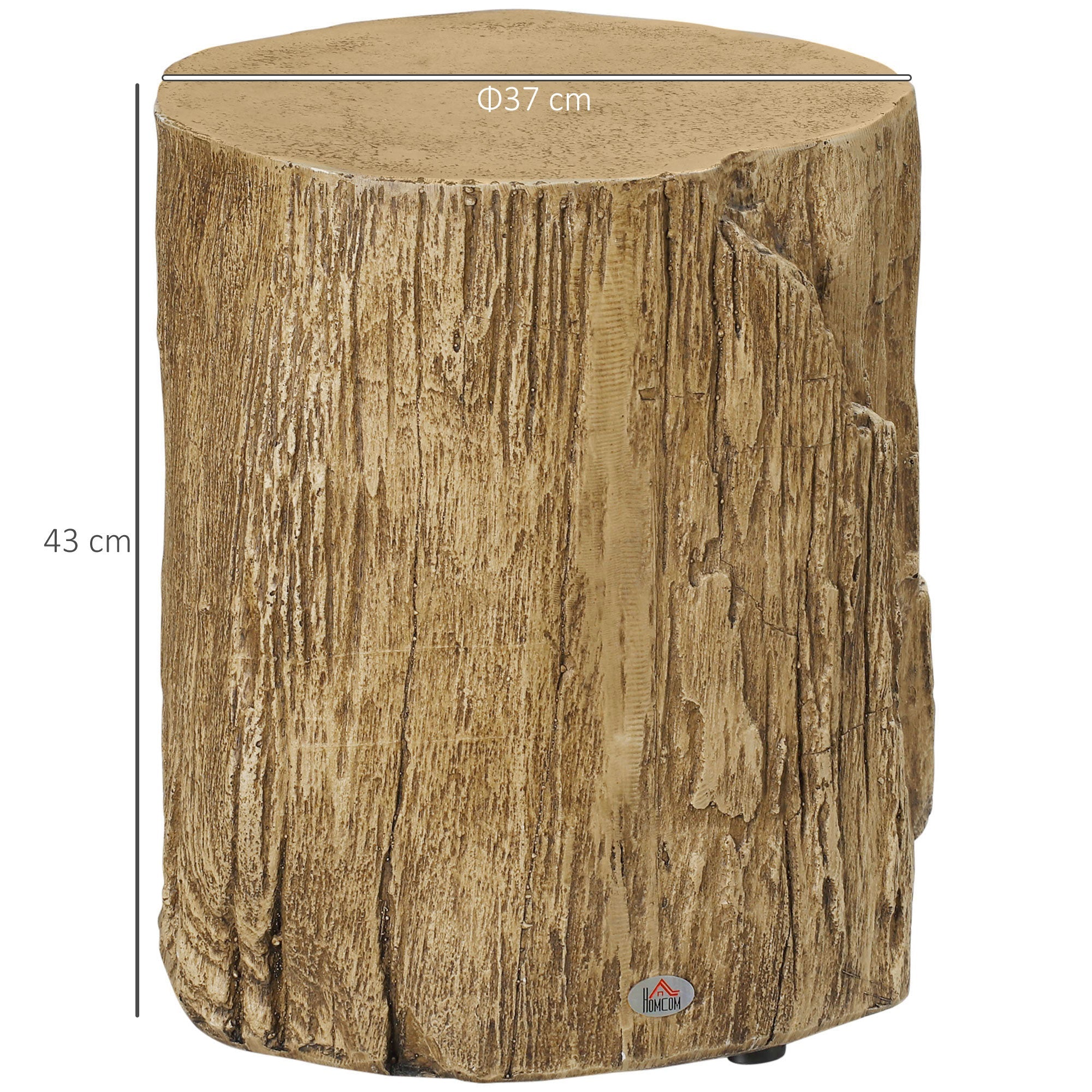 Side Table Tree Stump Look Adjustable Feet Waterproof, 37x37x43 cm