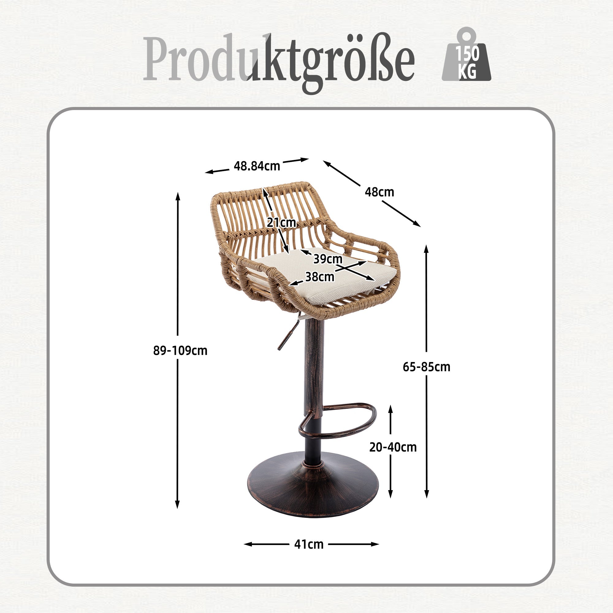 Modern Bar Stool Set of 2, Adjustable with Footrest, Beige