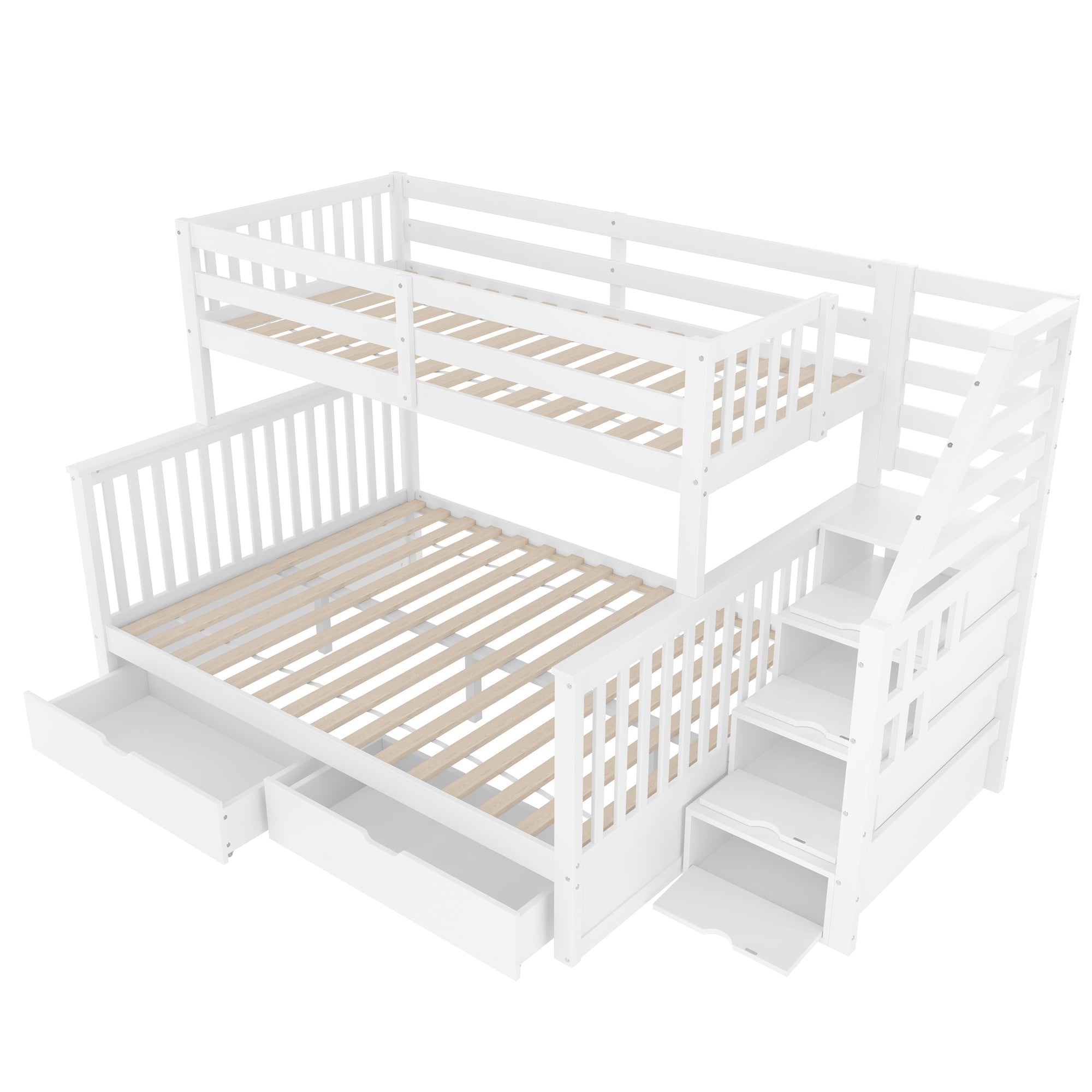 Multifunctional Bunk Bed with Storage Drawers, 90x200cm over 140x200cm, White