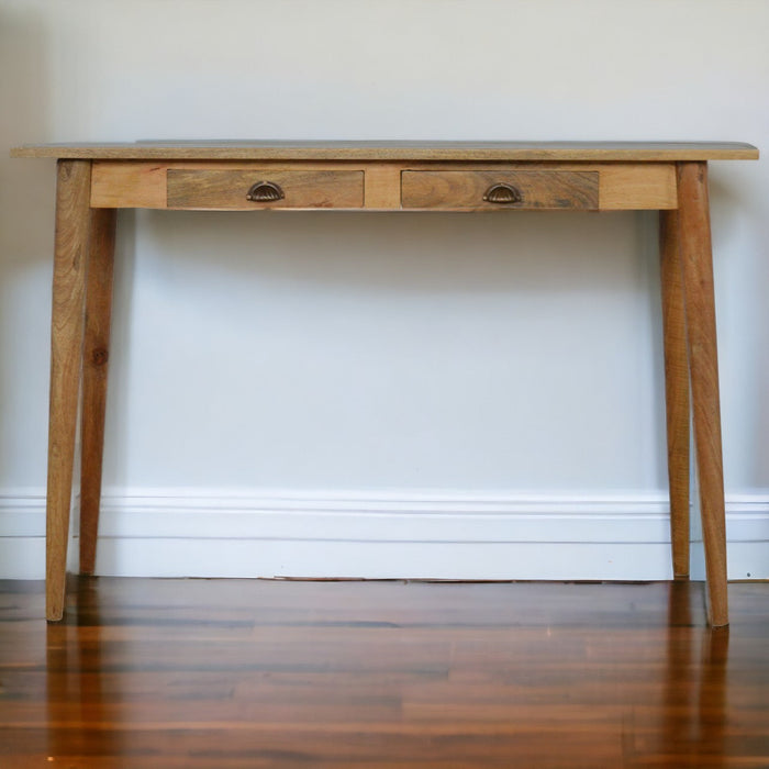 Solid Wood Writing Desk with 2 Drawers, Nordic Brown