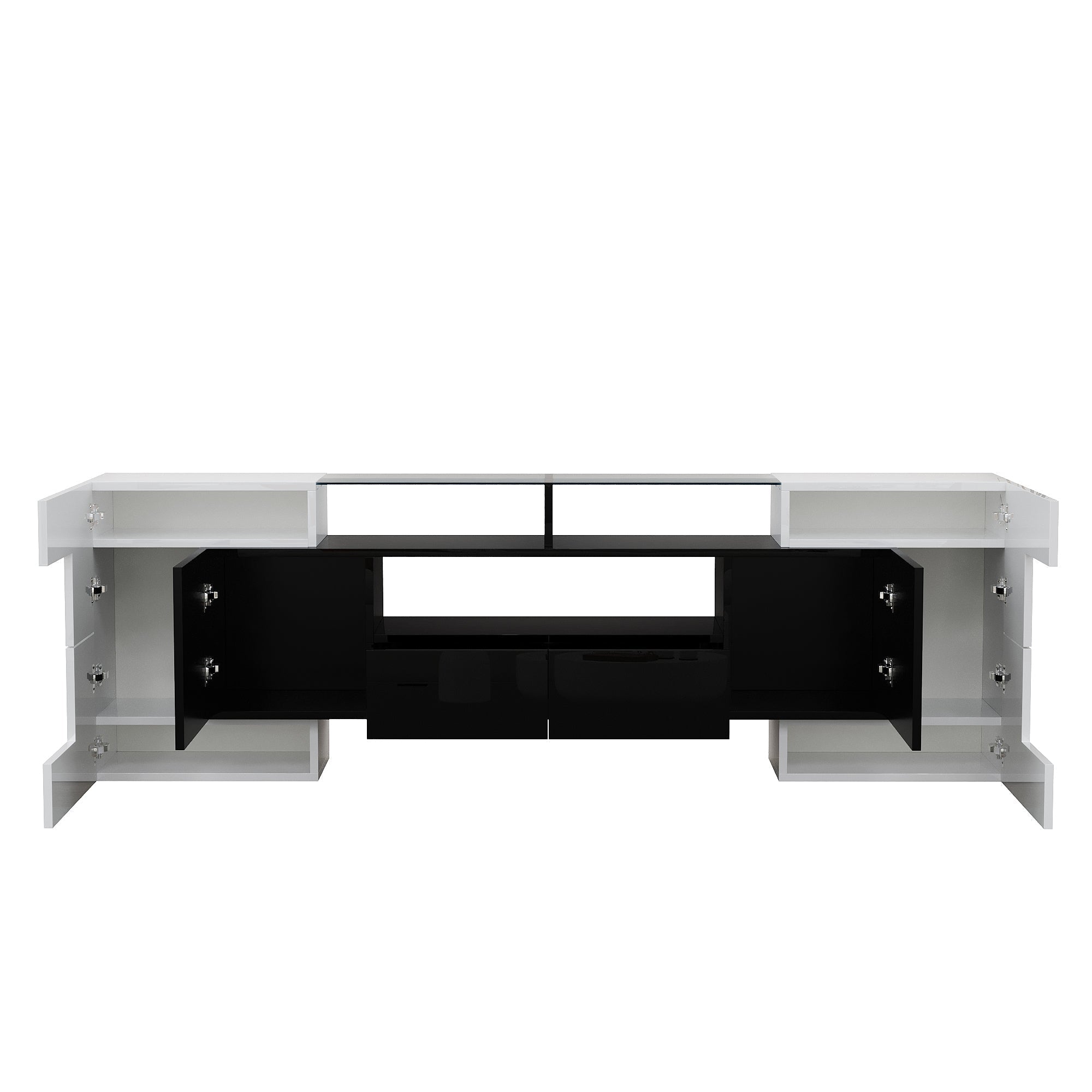 TV Cabinet Low Panel 200cm LED Lighting Modern Design High-Gloss White and Black