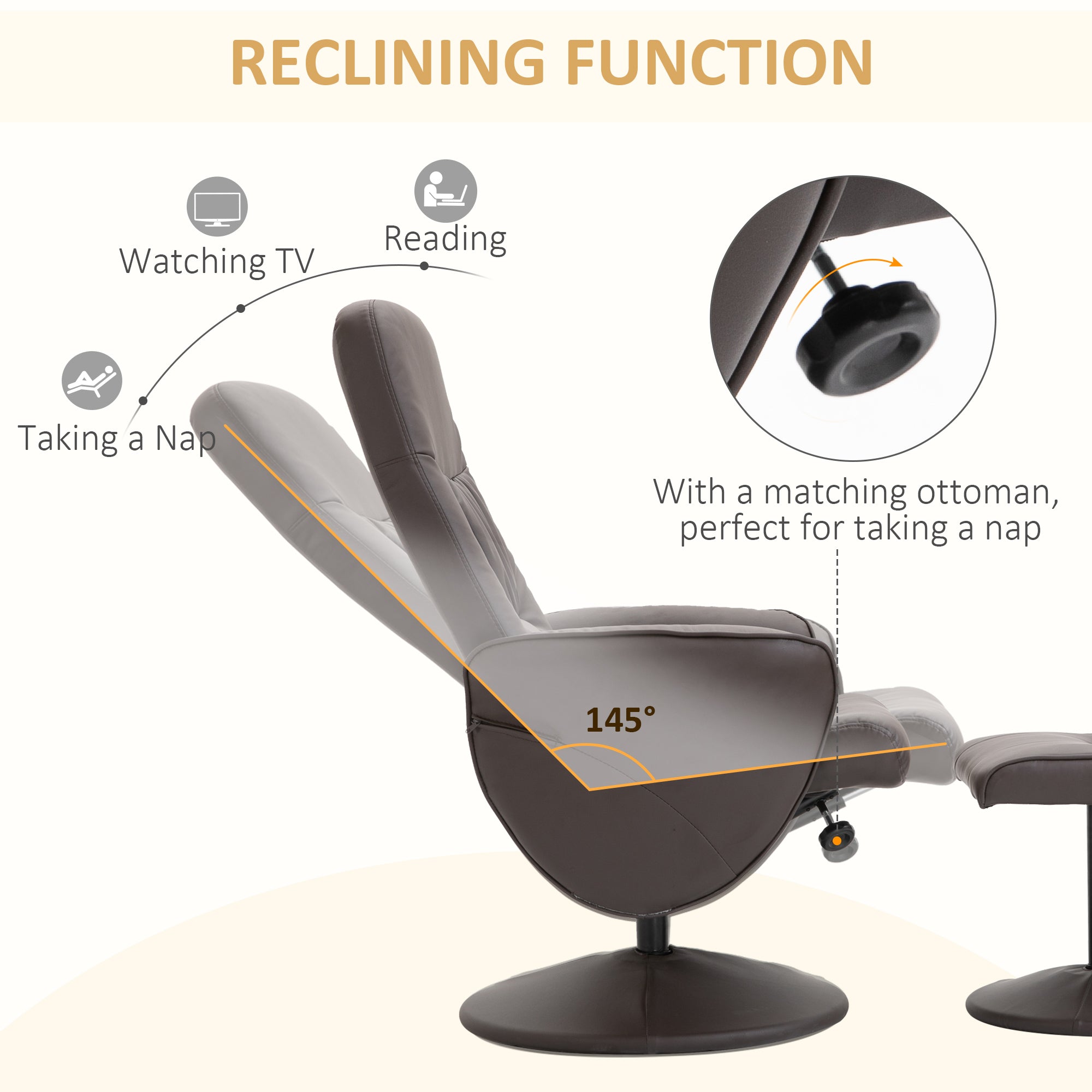 Executive Recliner Chair High Back Footstool Armchair Brown