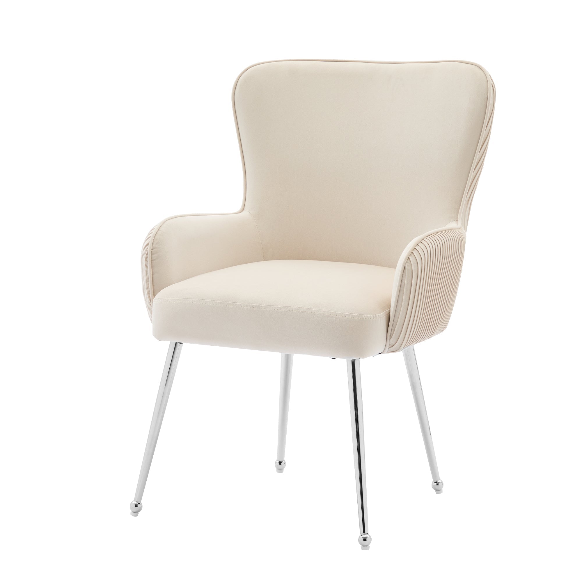 Velvet Dining Chair Set of 6 Lounge Armrests Lumbar Support - Beige Velvet