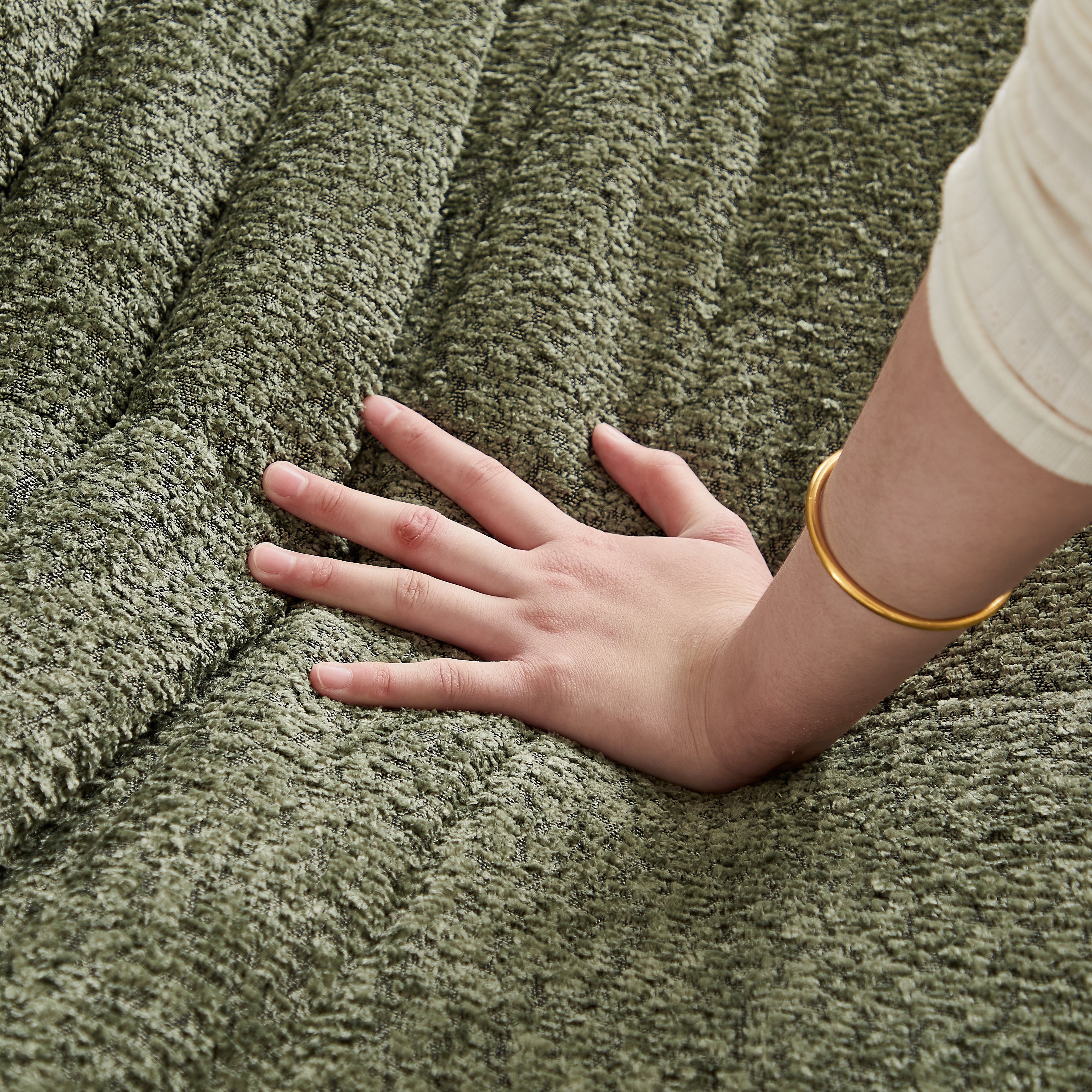 Chenille Togo Sofa with Footrest, Floor Lounge Chair with Memory Foam, Chenille Fabric