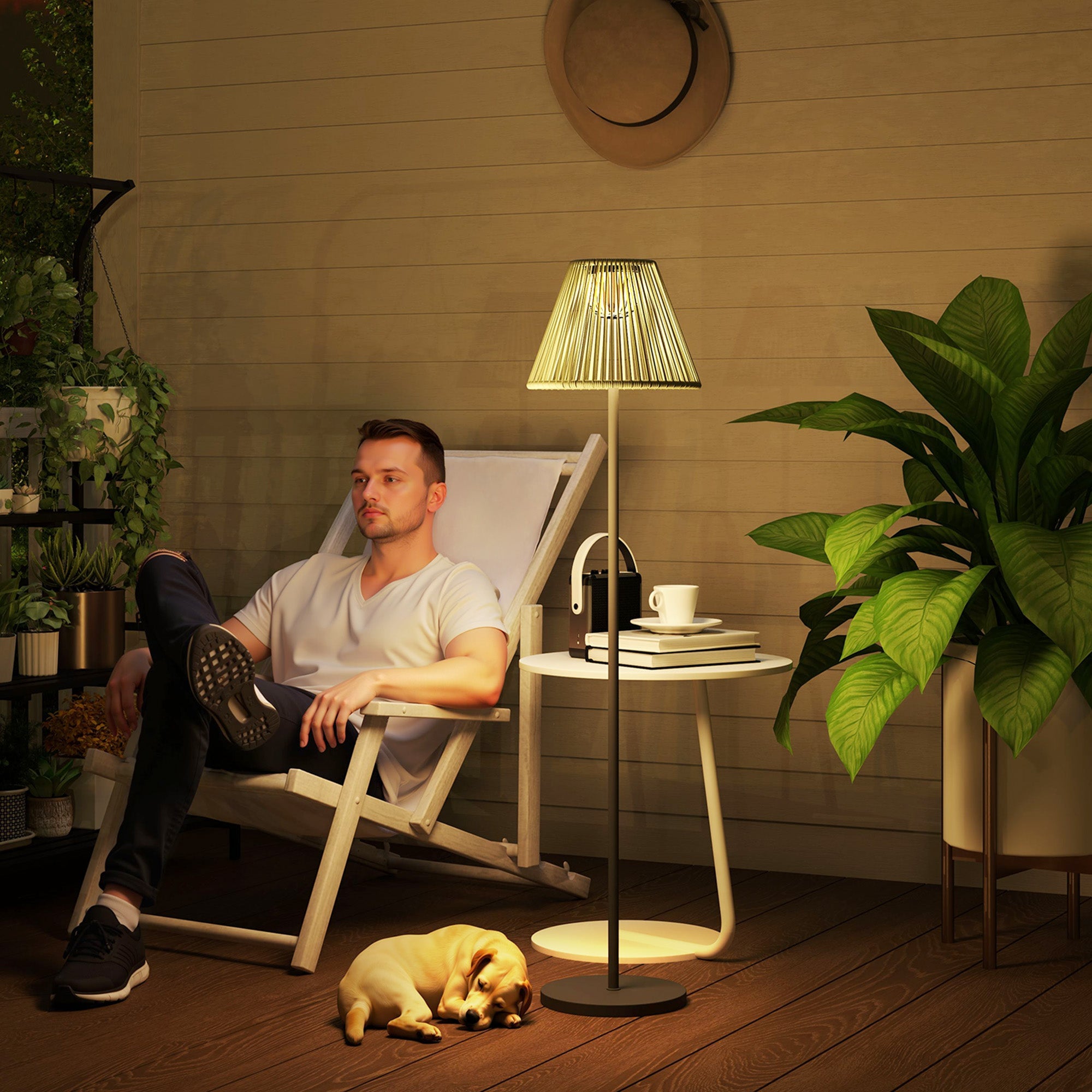 Solar Floor Lamp, Light Sensor 25 LEDs IP44 Outdoor Rattan Style