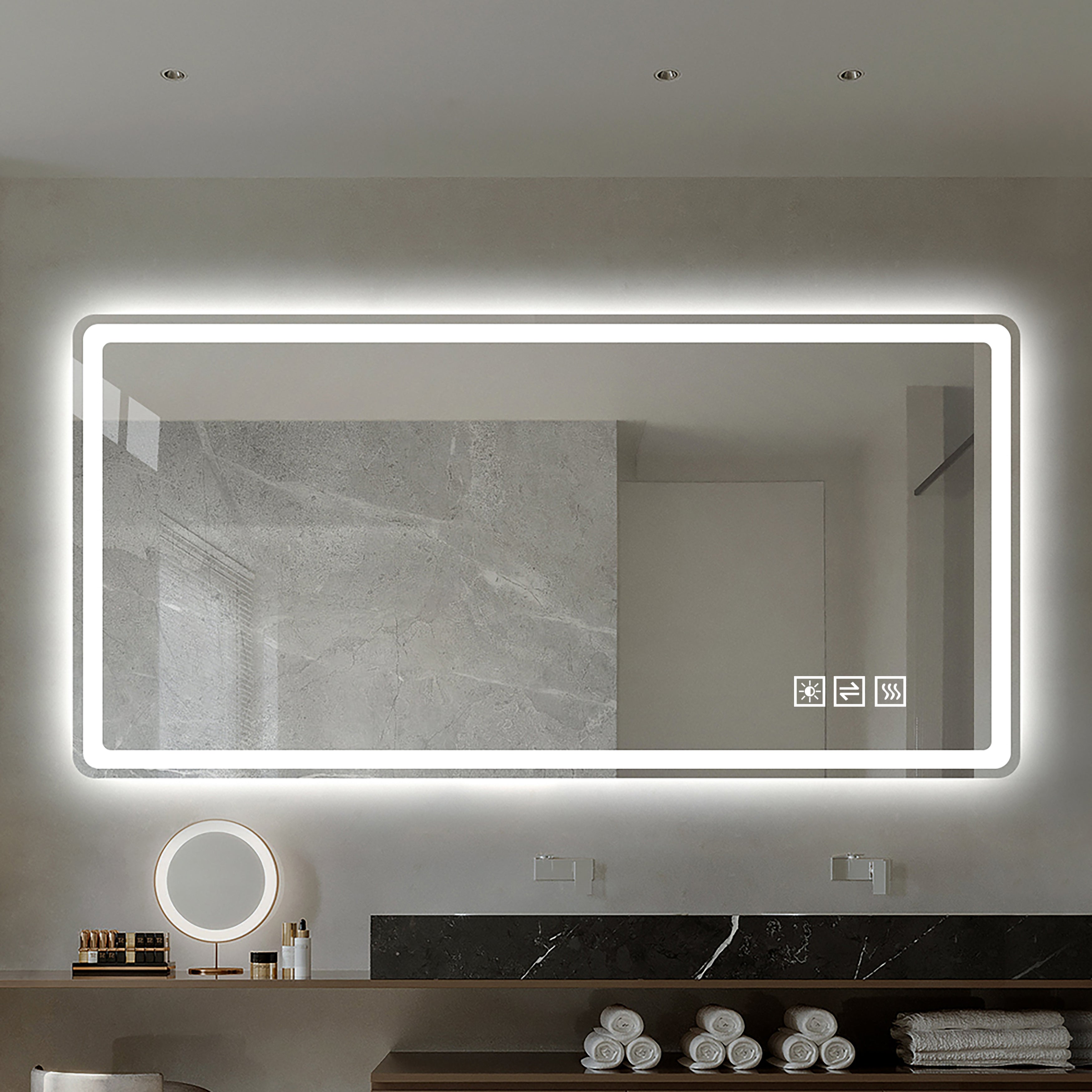 Frameless LED Bathroom Mirror 60*100cm, Anti-Fog, Dimmable, Shatterproof Tempered Glass
