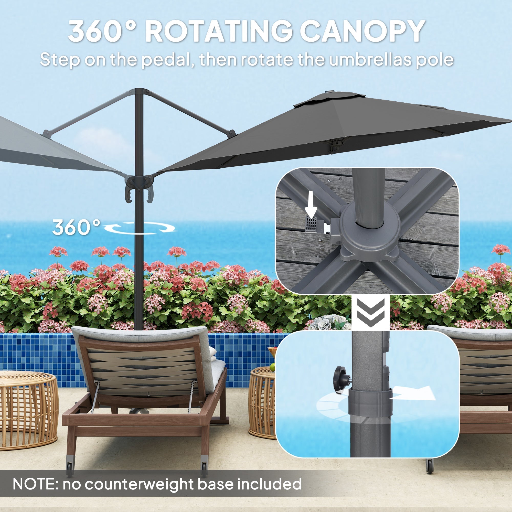 Overhanging Cantilever Parasol, 3x3m, Black