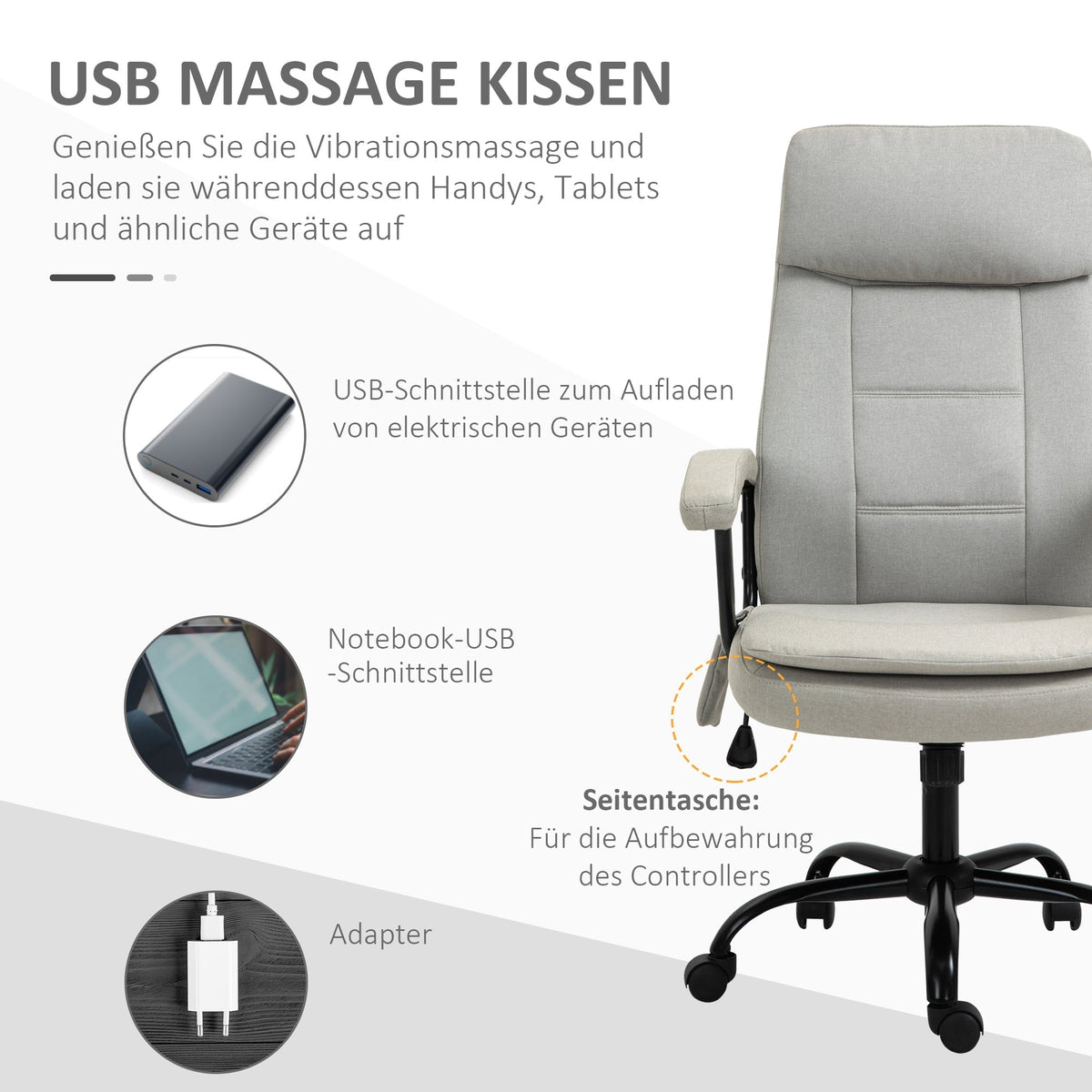 Office Chair, Ergonomic Massage Function Height-Adjustable Rocking, Beige