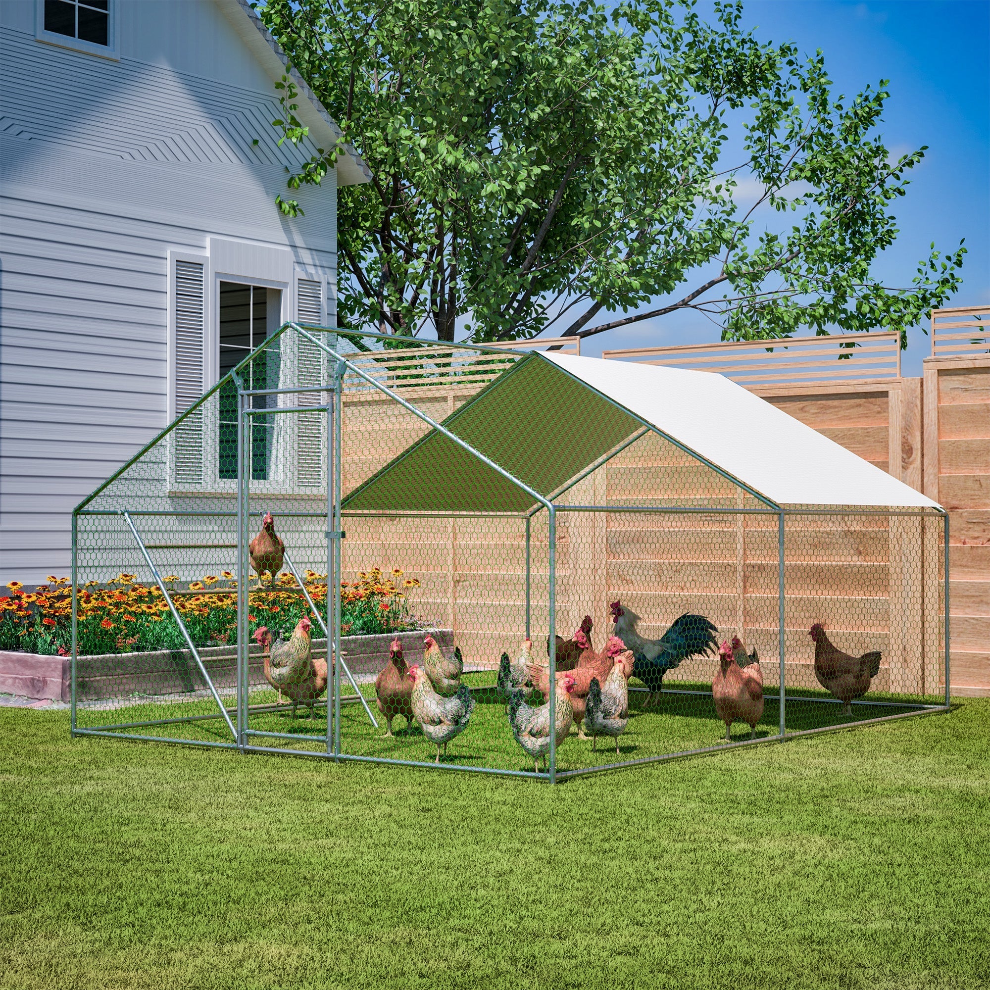 Chicken Coop 3x4m Perch Ladder Safety Lock UV Cover - Reinforced Steel