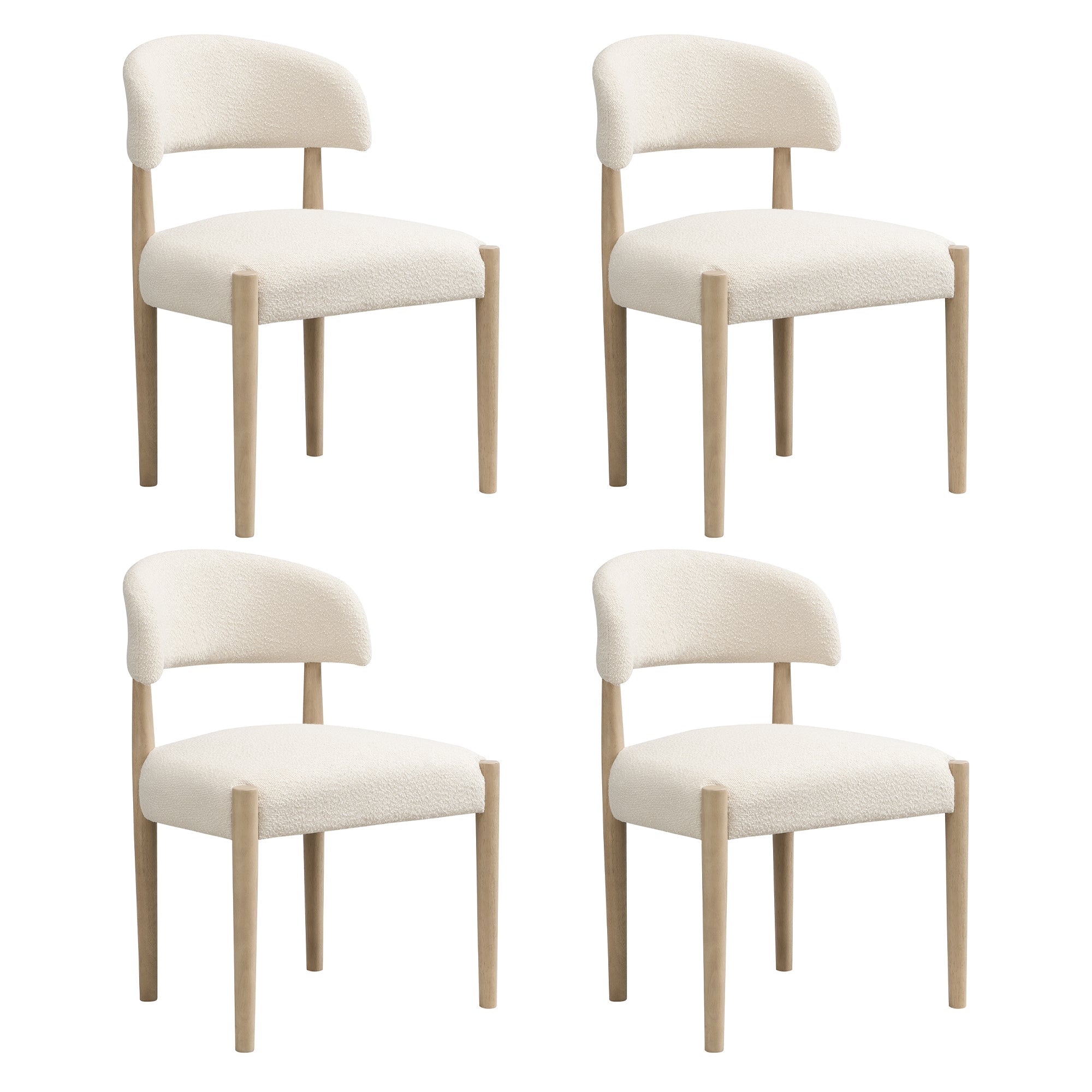 Solid Wood Dining Chairs Set of 4, Comfortable and Breathable, Natural Bouclé