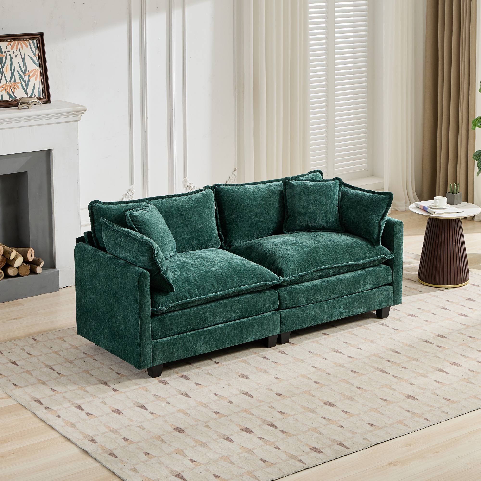 Cloud Sofa Loveseat, Modern Sectional Couch with Double Layer Upholstered Cushion, Green Chenille Fabric