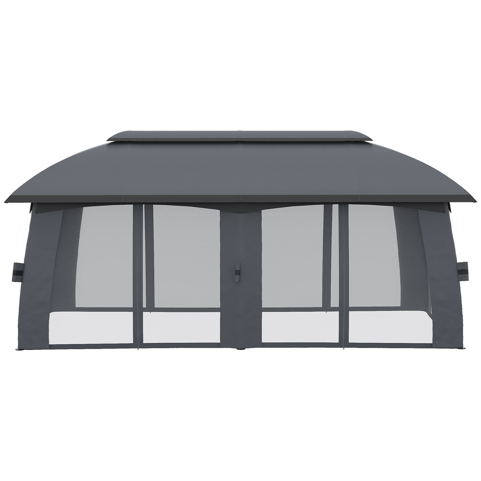 Garden Pavilion Party Tent Double Roof and Sidewalls Fly Nets Galvanized Metal Dark Grey