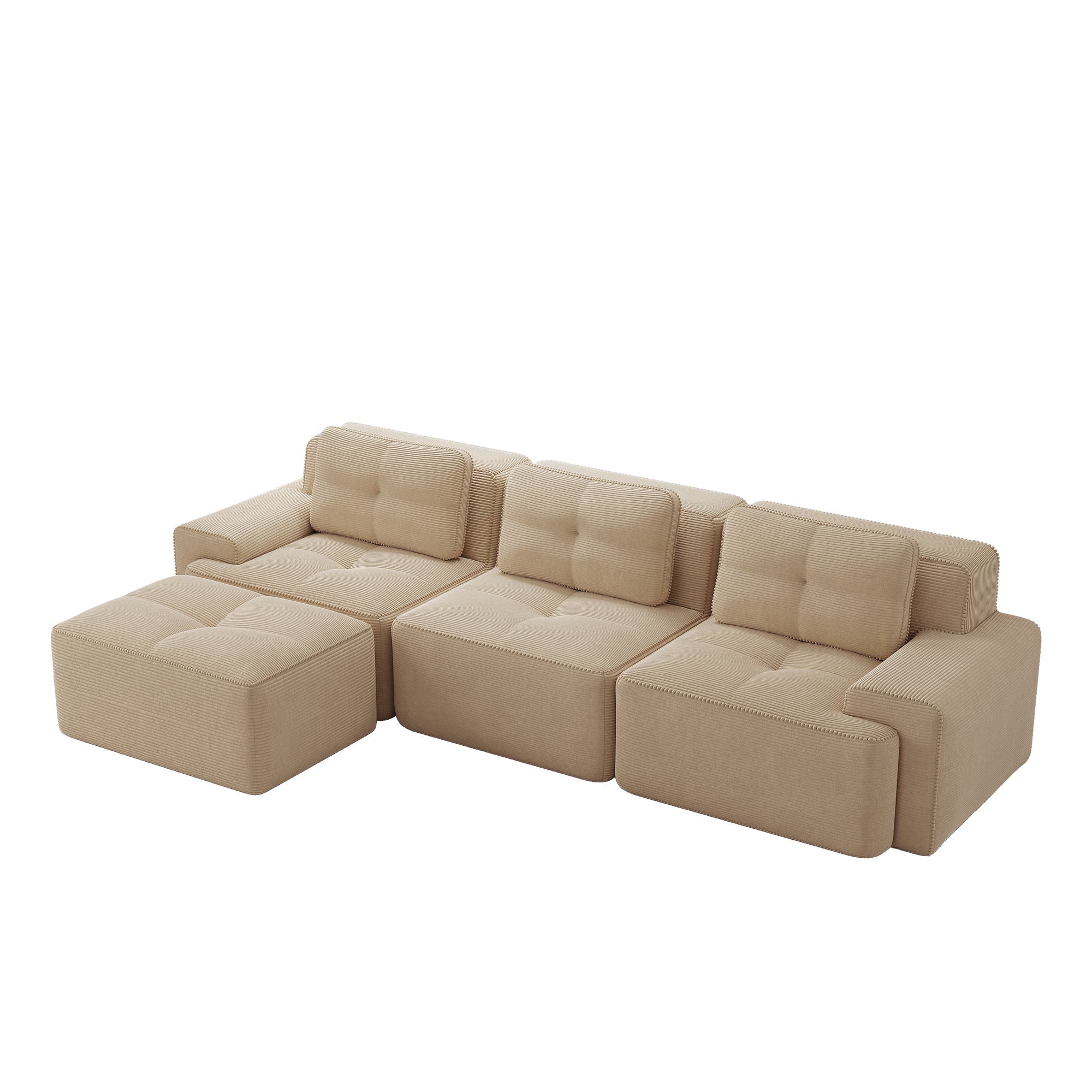 Cloud Modular L-Shaped Sofa 3-Seater Ottoman Boneless Corduroy Beige