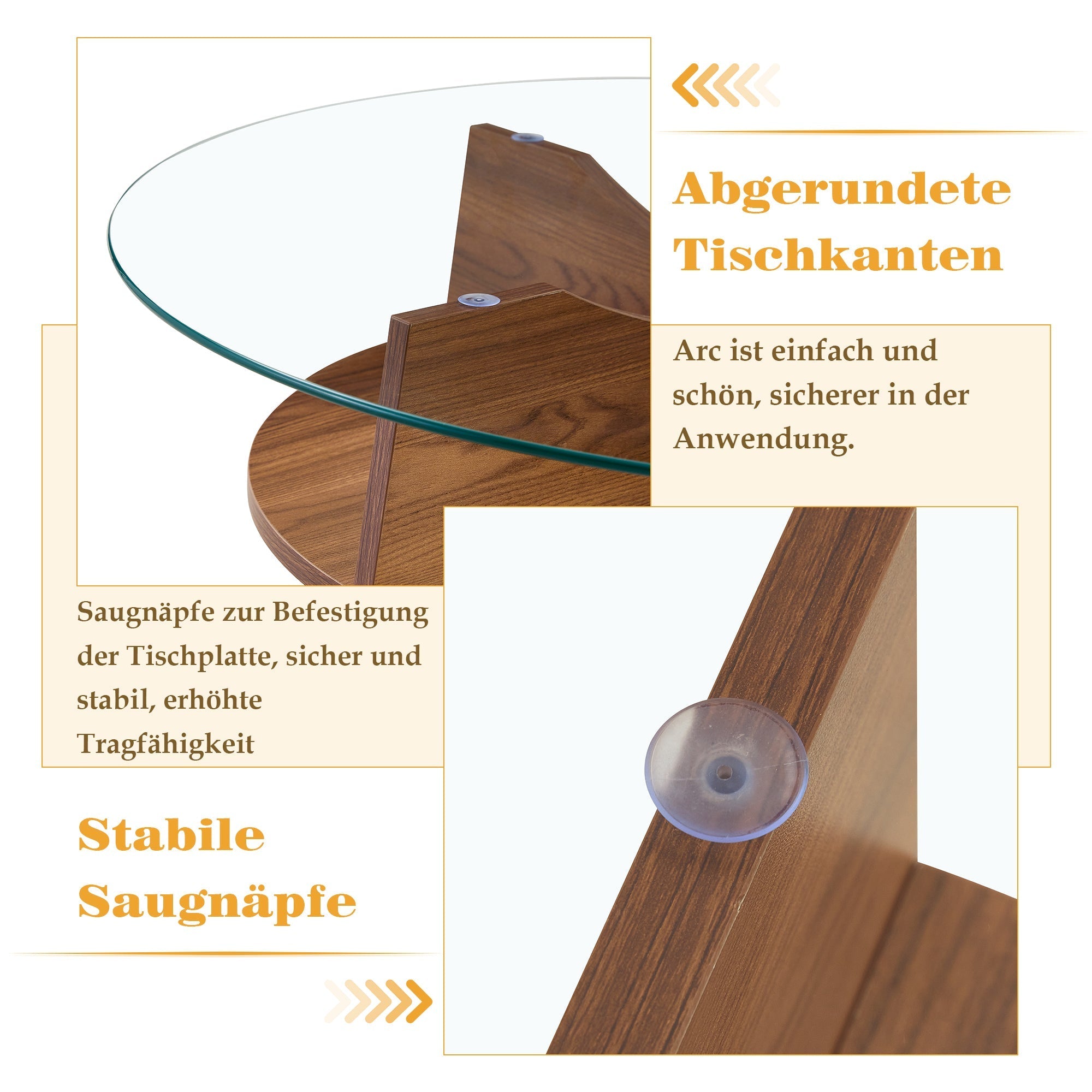 Round Side Table Ø 80 cm Safety Glass Top Multifunctional Walnut-Finish MDF