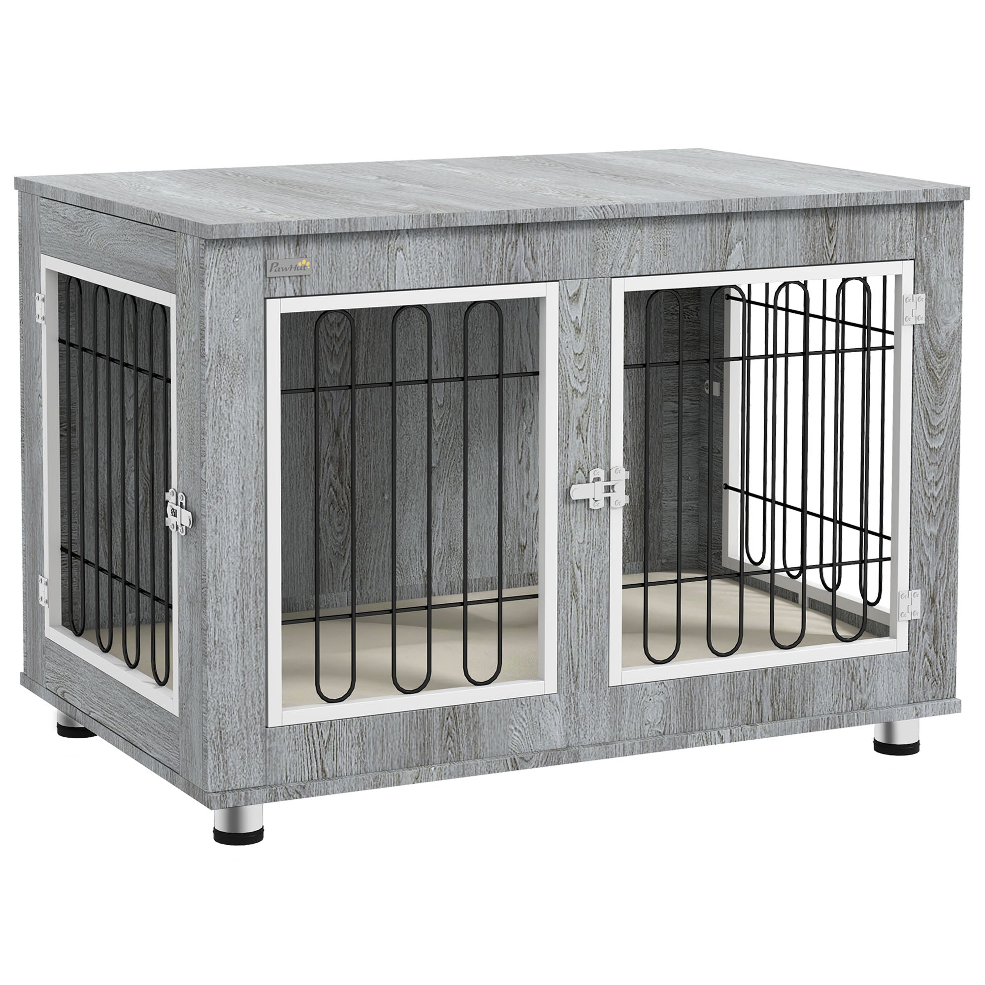 Dog Cage, Pet Crate with Cushion, 2 Locks, Grey