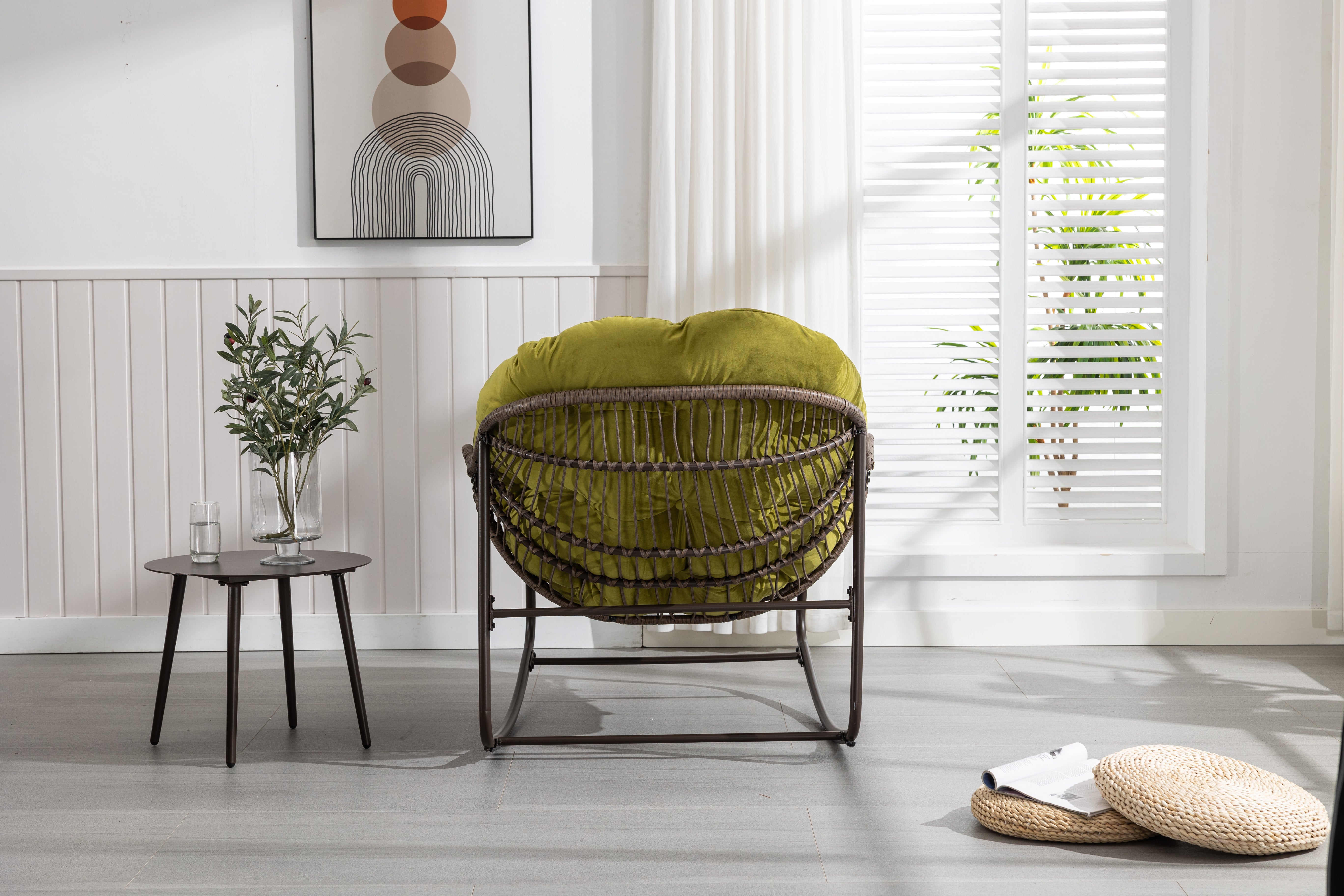 Outdoor Rattan Rocking Chair Padded Cushion Rocker Recliner Olive Green
