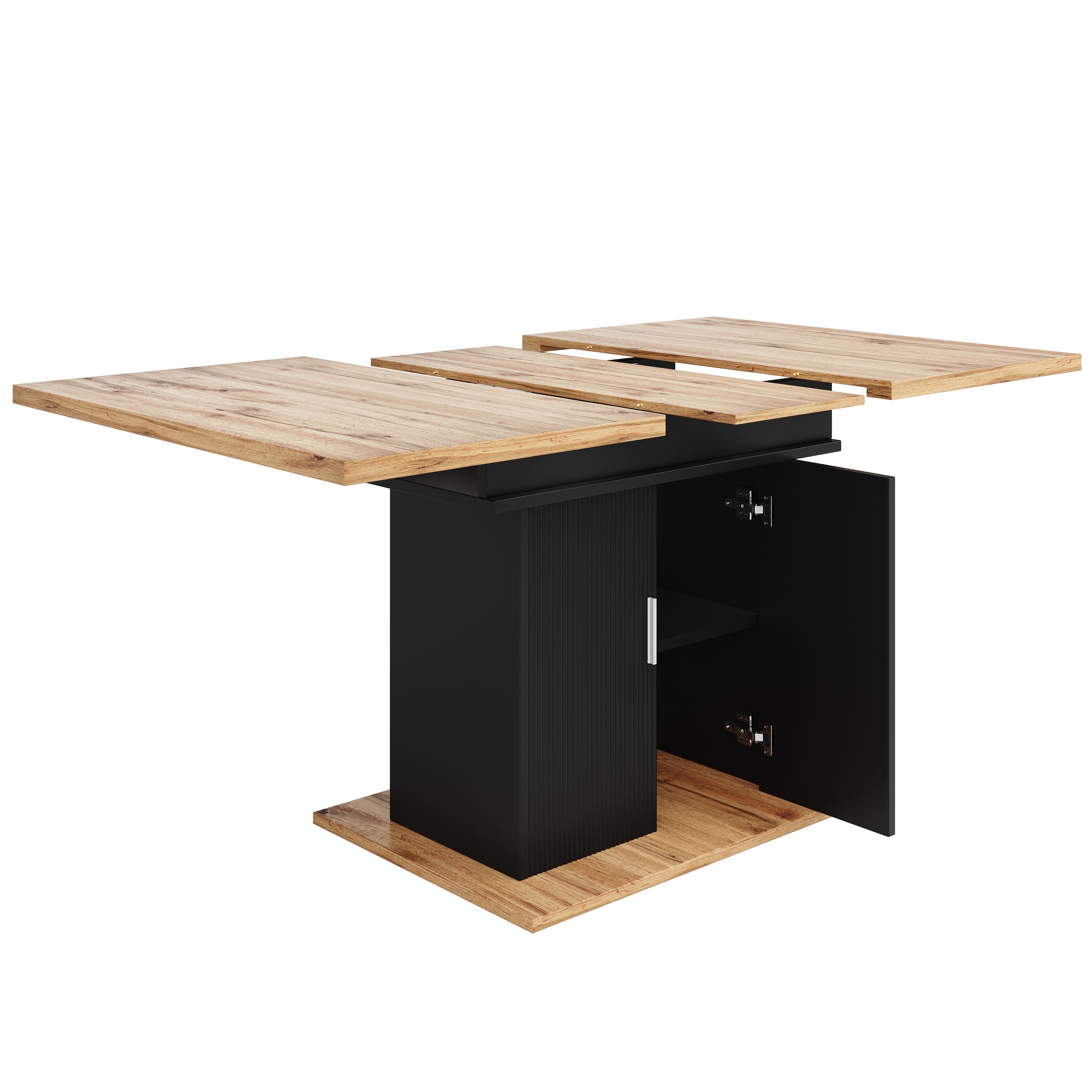 Telescopic Extendable Dining Table 140x70cm Storage Shelf - Natural/Black