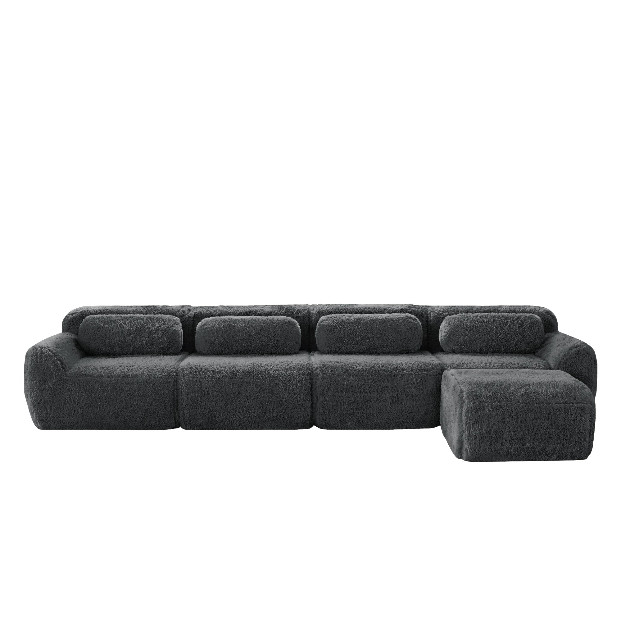 4-Seater L-Shaped Modular Sofa Chaise Lounge No Assembly Premium Plush Grey