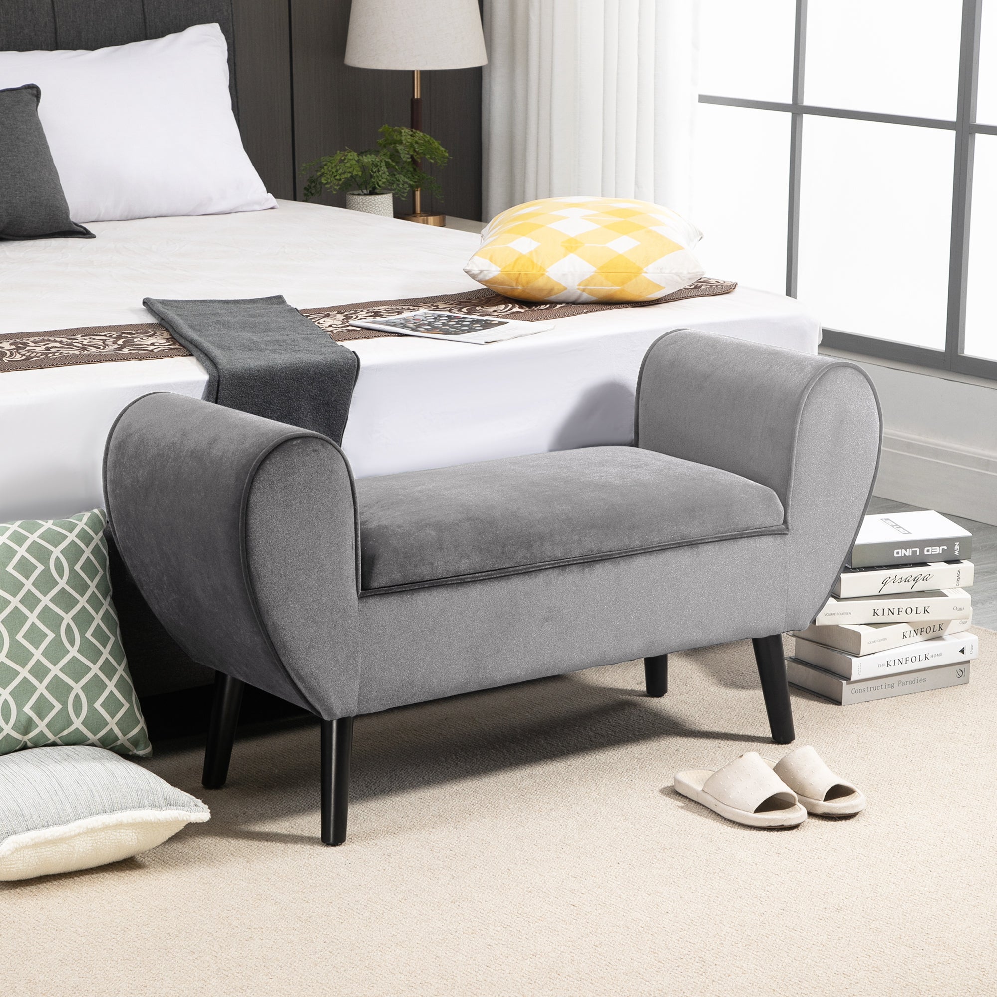 Storage Bench, Modern with Armrests, Velvet Polyester