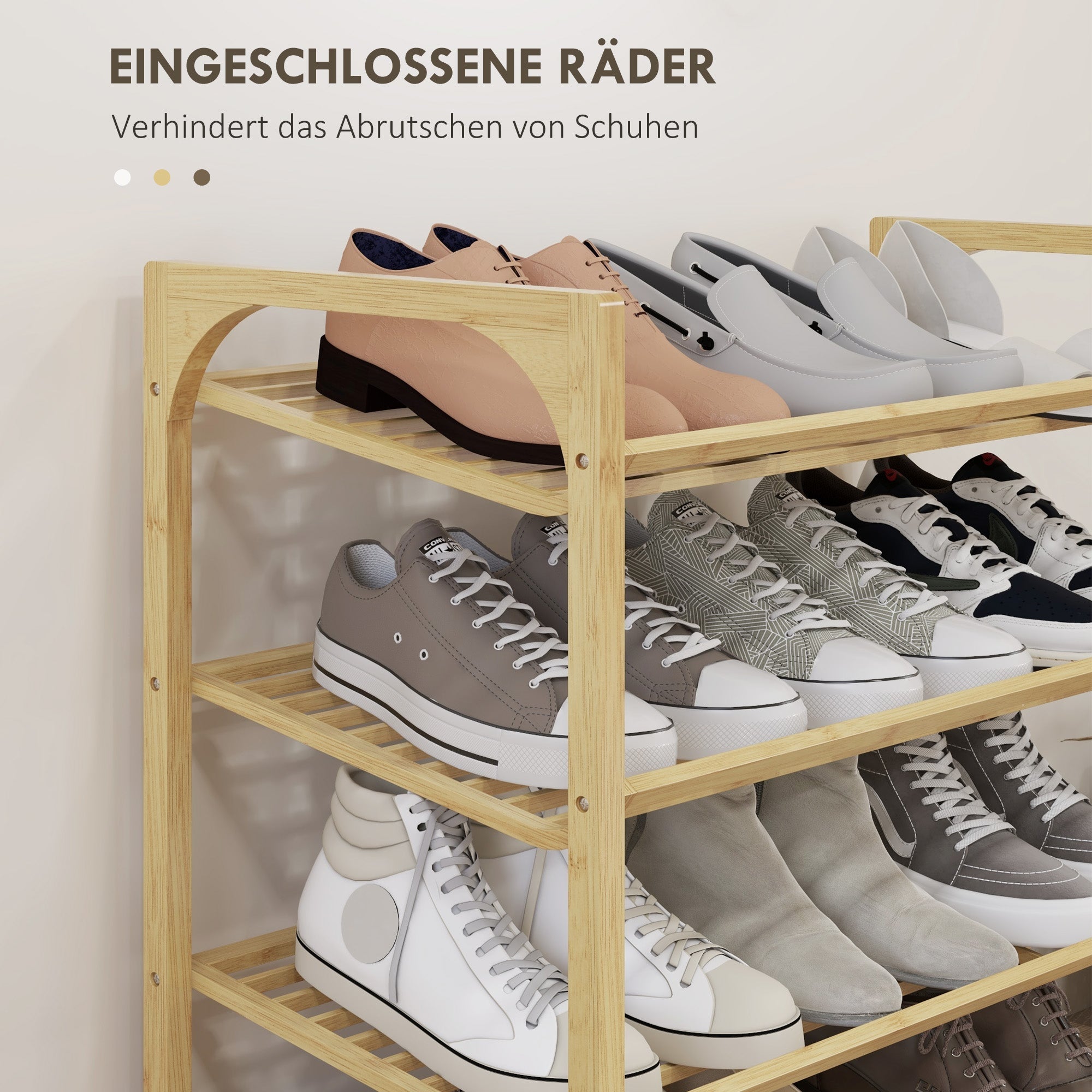 Schuhregal, 4 Ebenen, 12 Paar, Bambus Natur