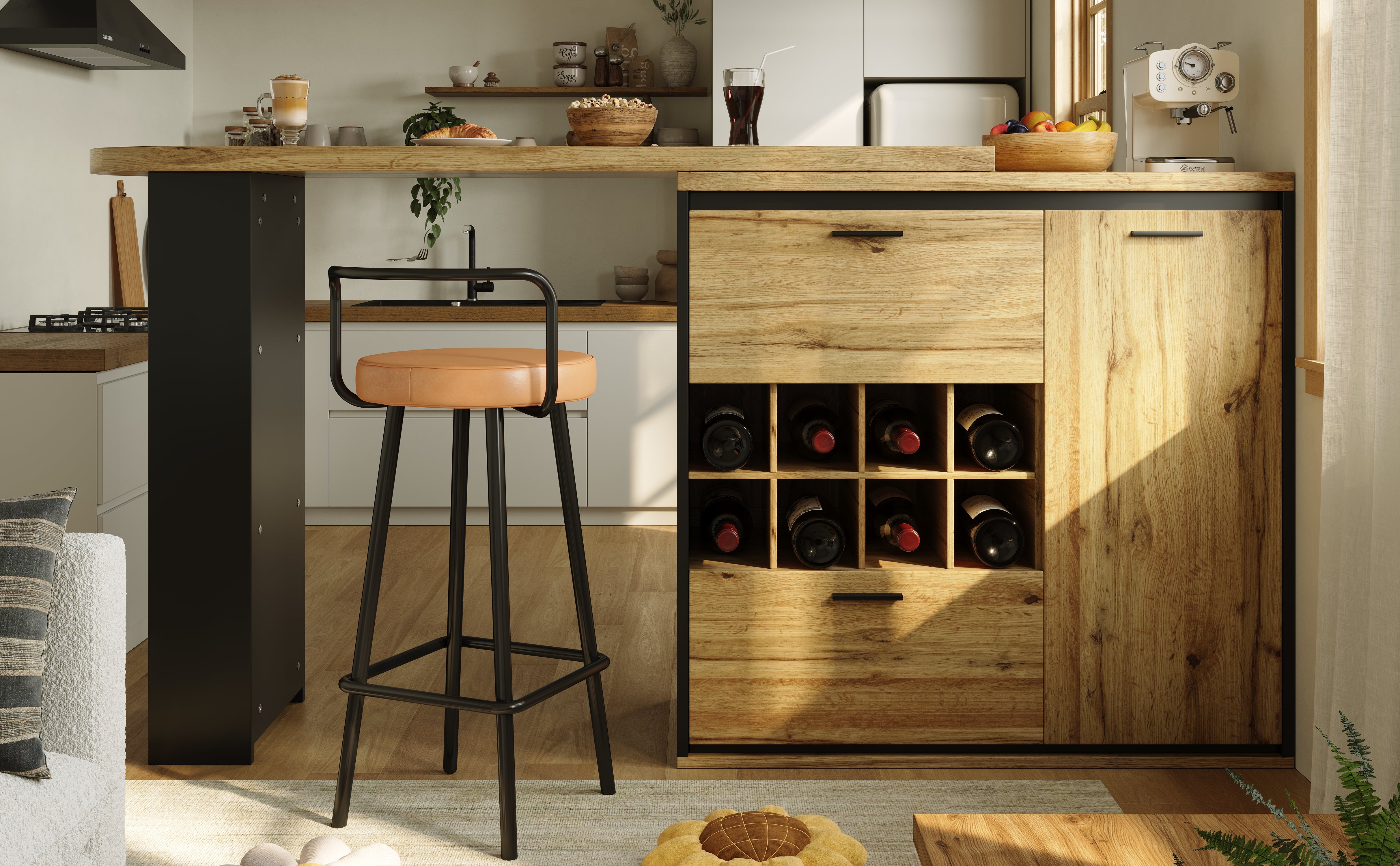 Extendable Dining Table 138-220 cm for Kitchen & Living Room, Wood Grain Top