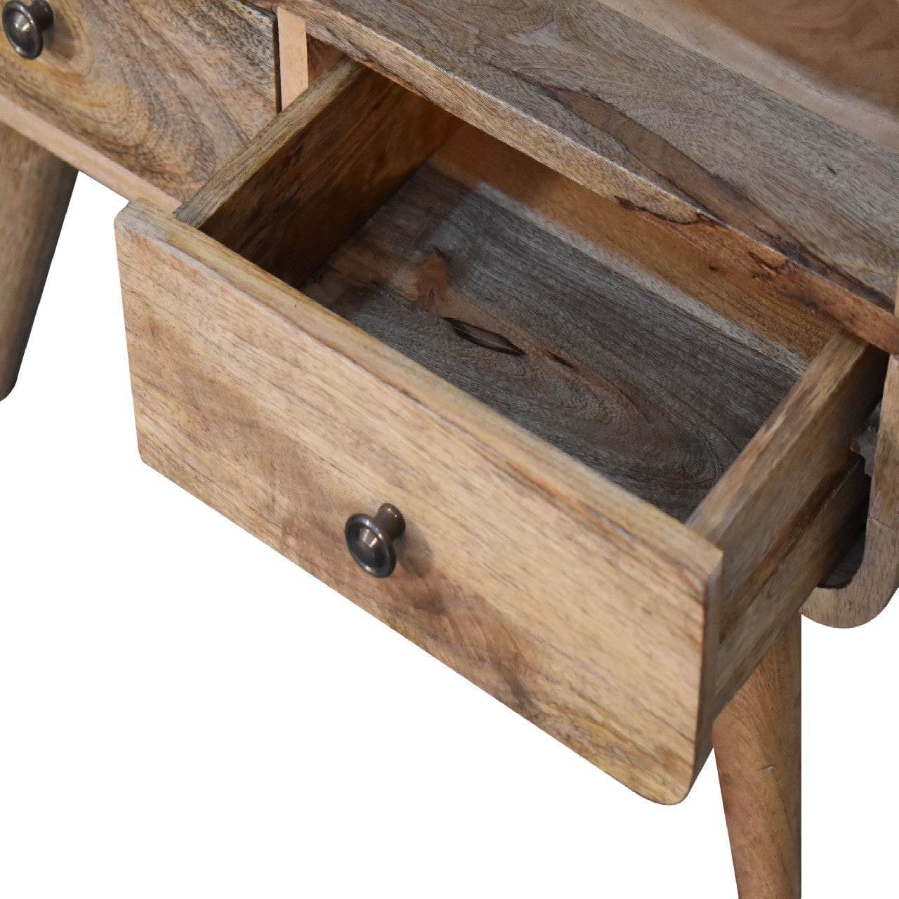 Solid Wood Media Unit, Mini Curved with 2 Drawers and Open Slot, Brown Oak-ish