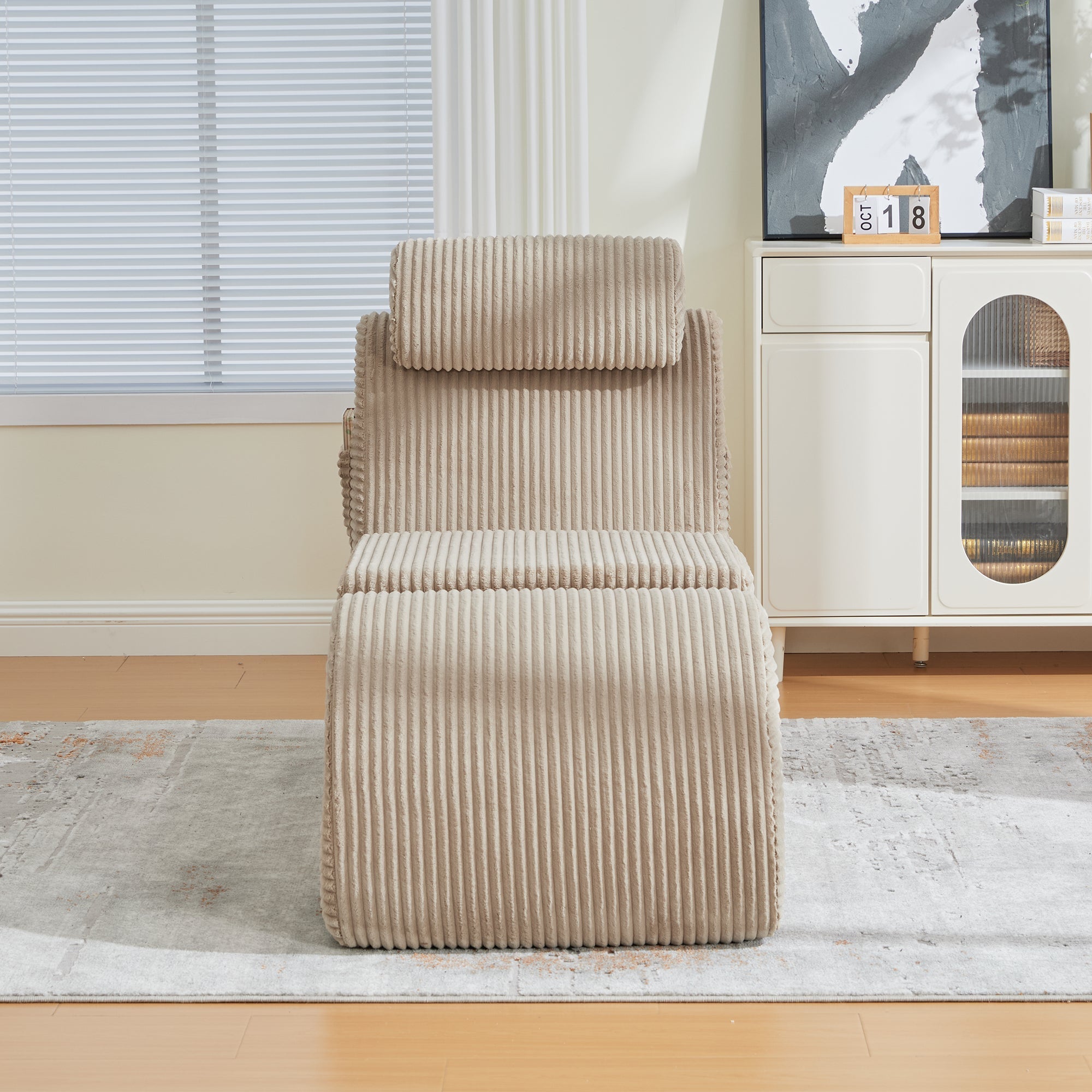 Modern Leisure Chair with Ergonomic Design and Side Pocket, Khaki Corduroy