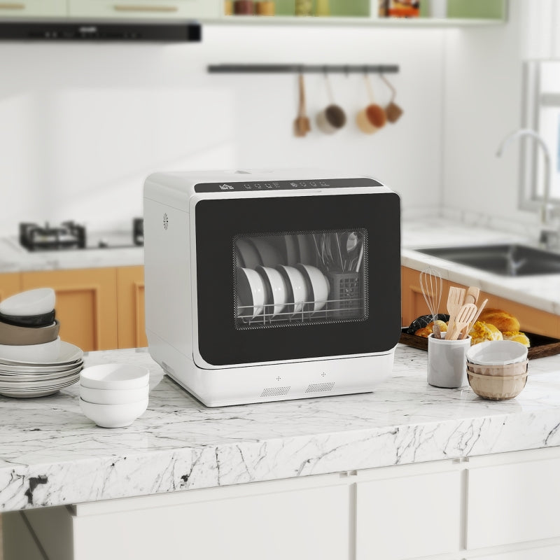 Countertop Dishwasher, Mini 6-Liter Tank 5 Programs LED Display Drying Function, White